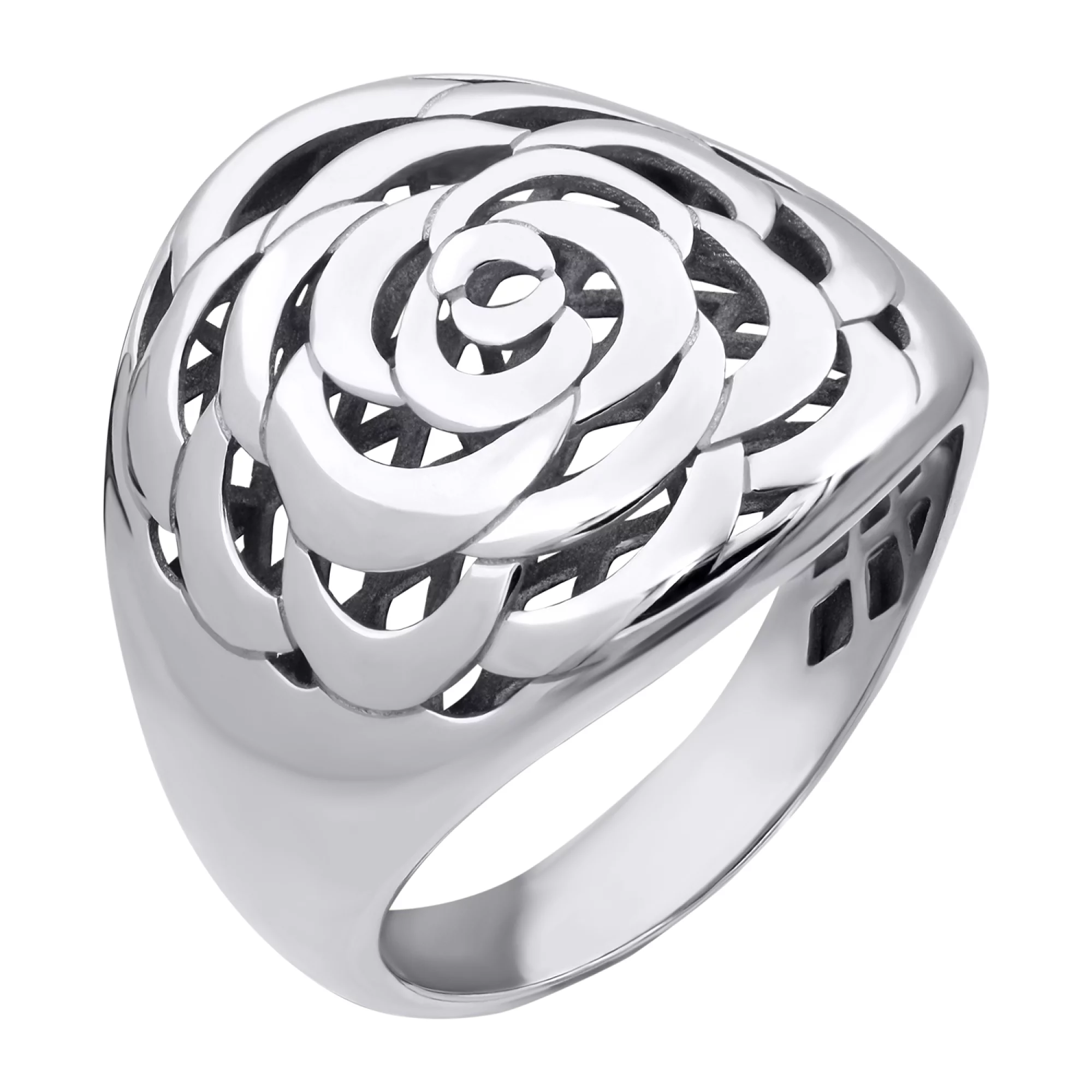 Кольцо серебряное с платиновым покрытием - 878644 – изображение 1