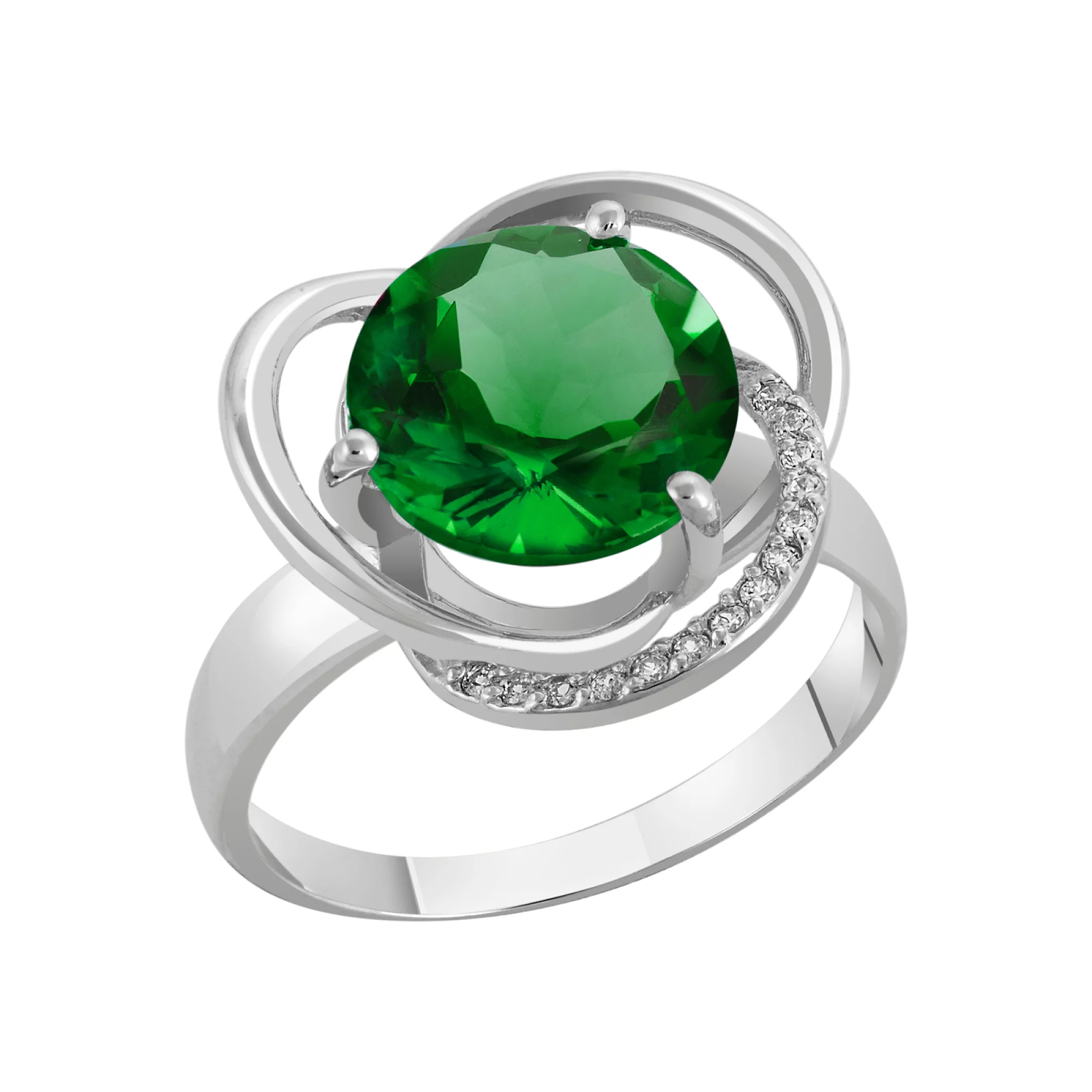 Золотое кольцо с зеленым кварцем и фианитами - 538353 – изображение 1