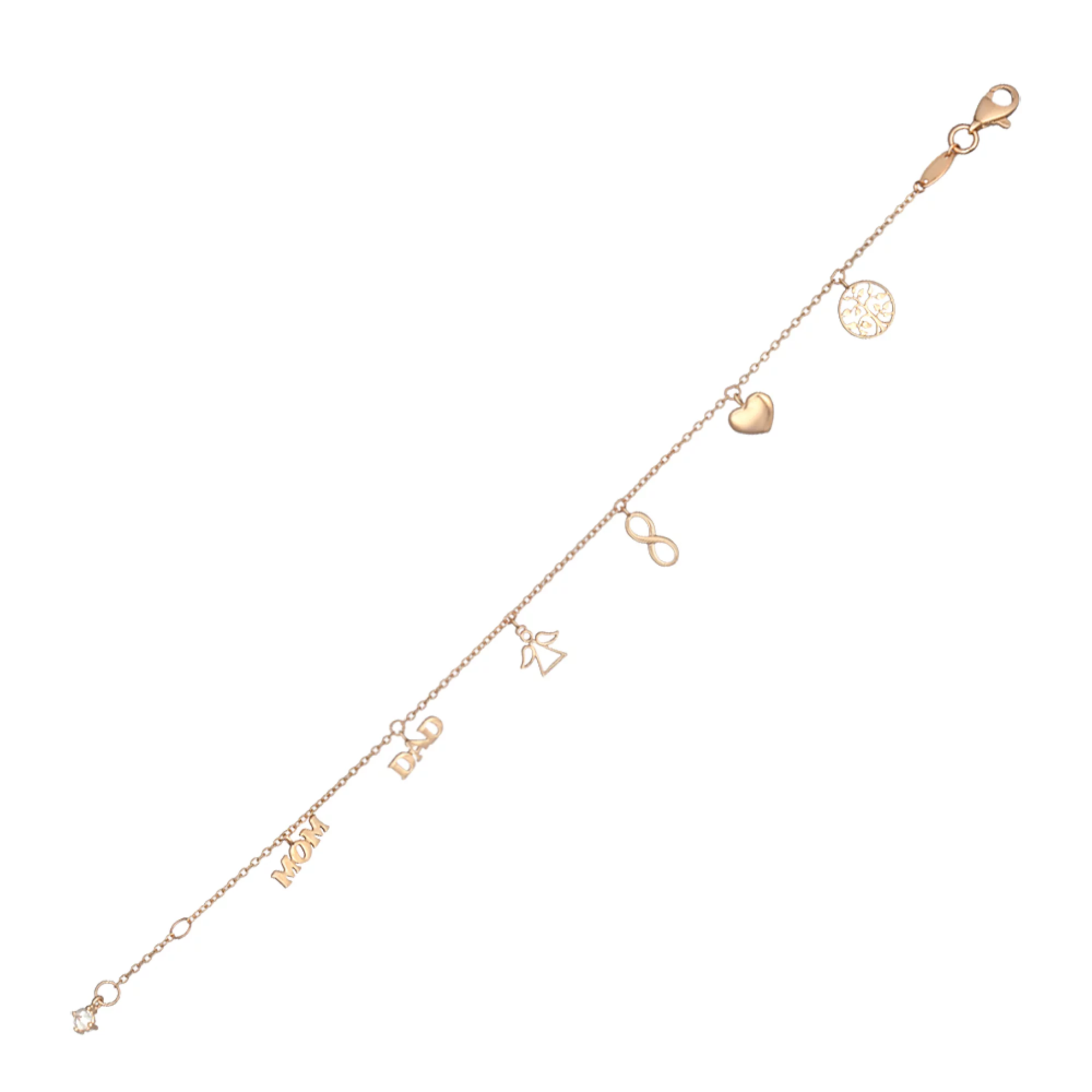 Золотой браслет с фианитом и подвесами Якорное плетение - 444020 – изображение 1