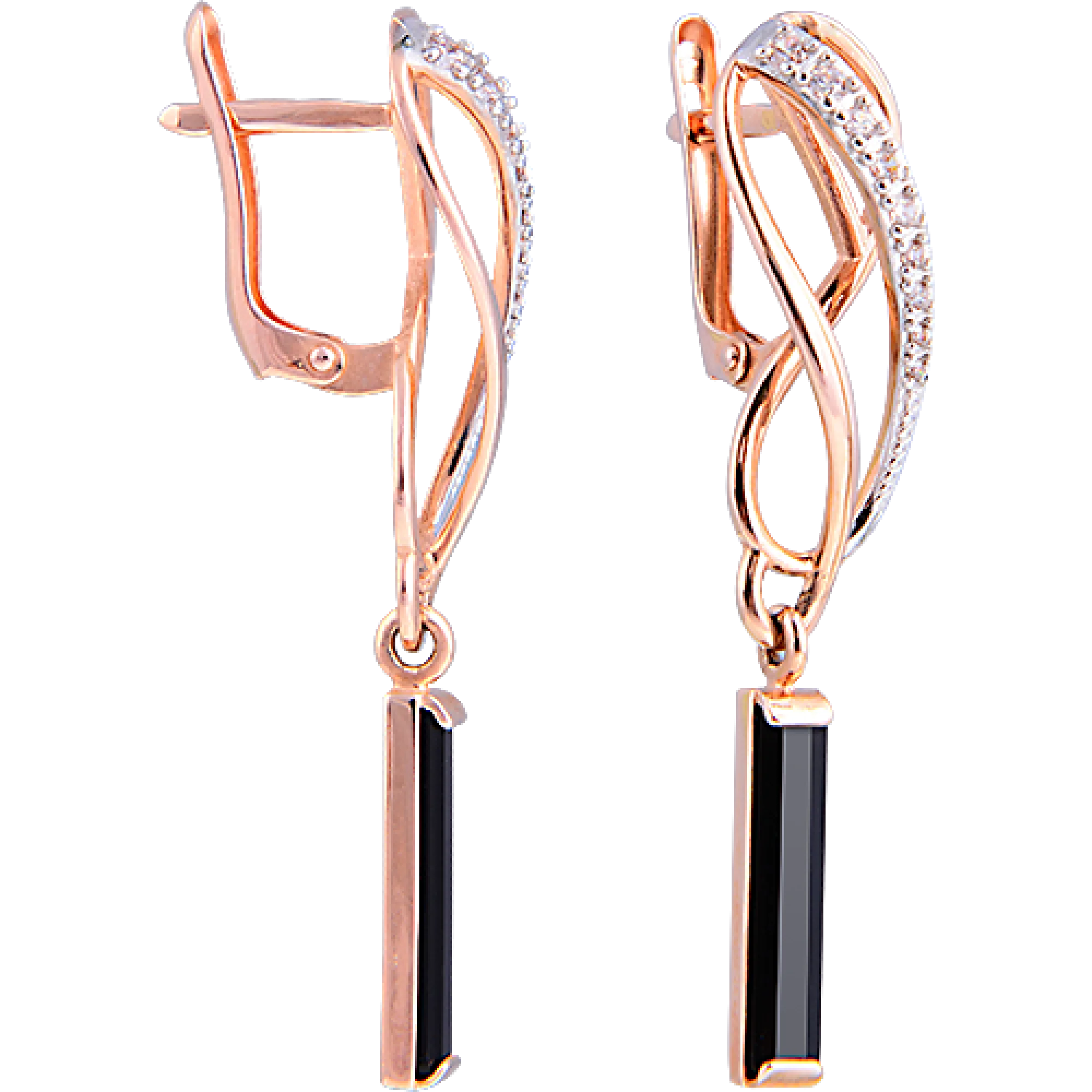 Серьги с подвесом с агатом и фианитами в красном золоте - 409759 - 1