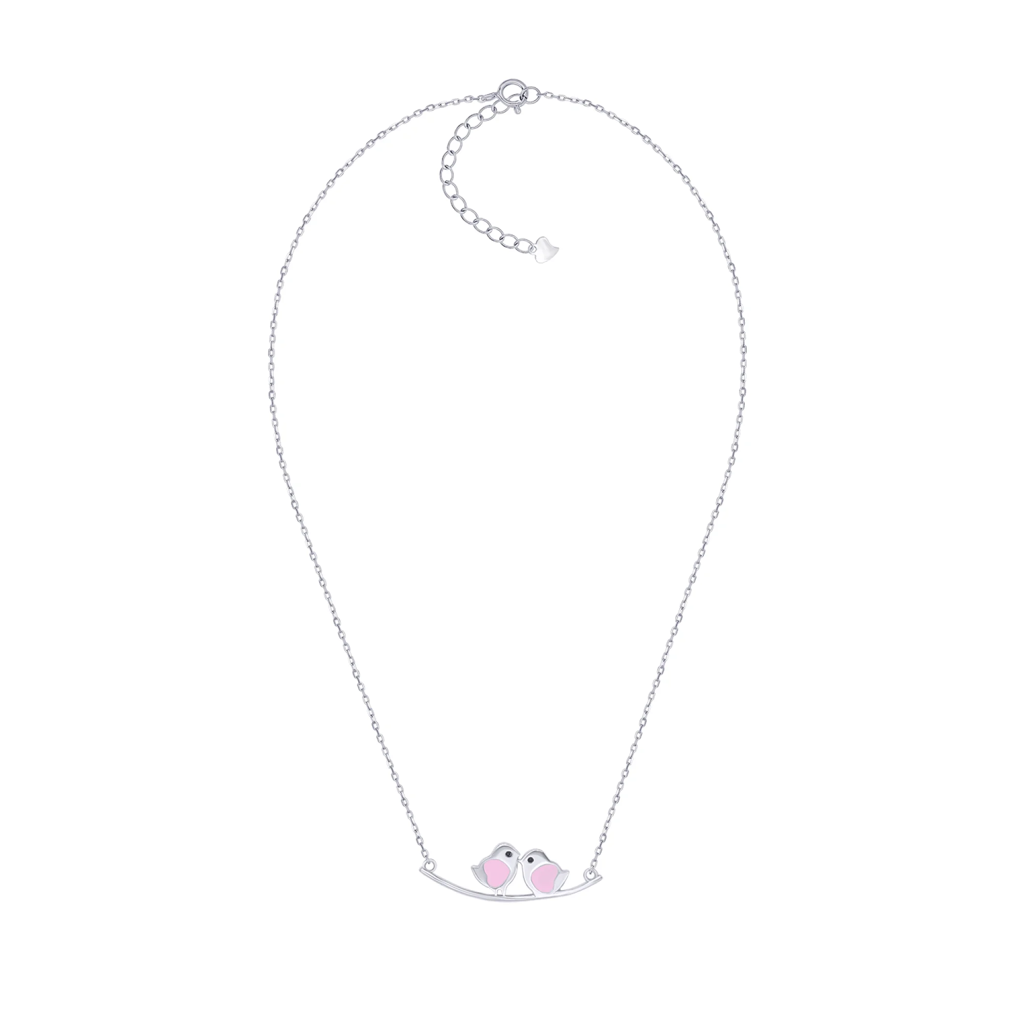 Серебряное колье с эмалью "Птички и Сердца" плетение якорь - 431378 - 1