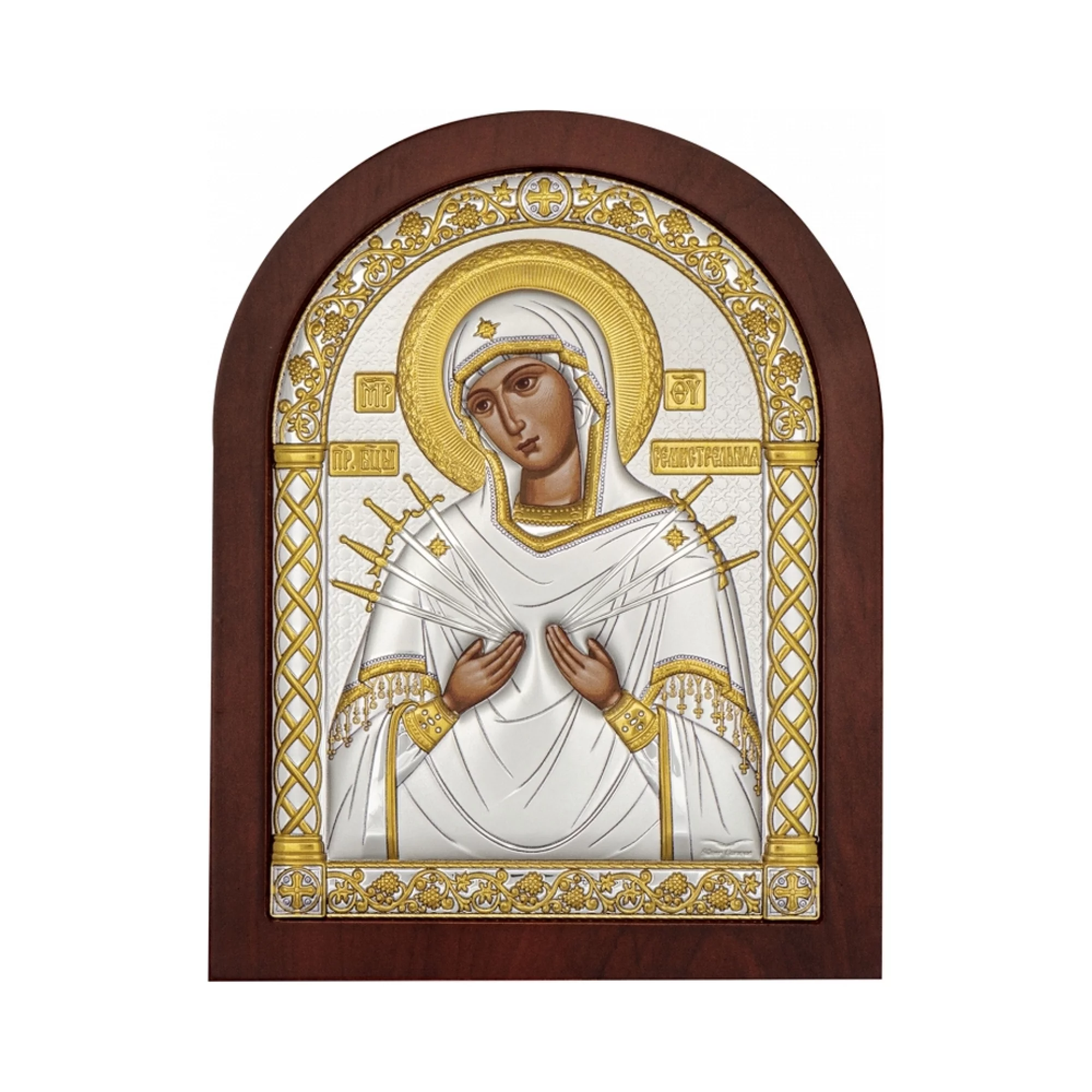 Икона из серебра "Божья Матерь Семистрельная" 86х112 мм - 1341435 – изображение 1