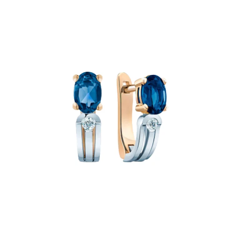 Сережки з діамантом та сапфіром з комбінованого золота. Артикул 880273-Сб/с2: ціна, відгуки, фото – купити в інтернет-магазині AURUM