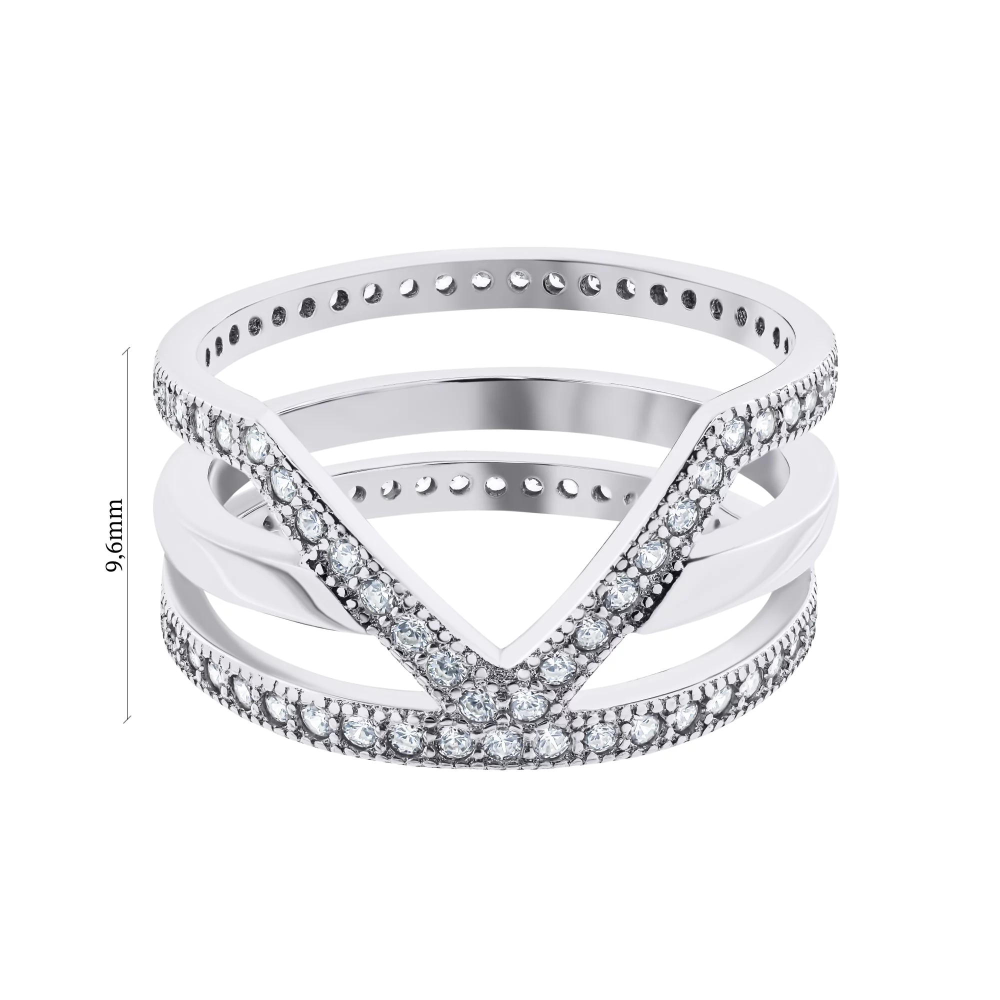 Фаланговое тройное серебряное кольцо с дорожками фианитов - 1528865 – изображение 3