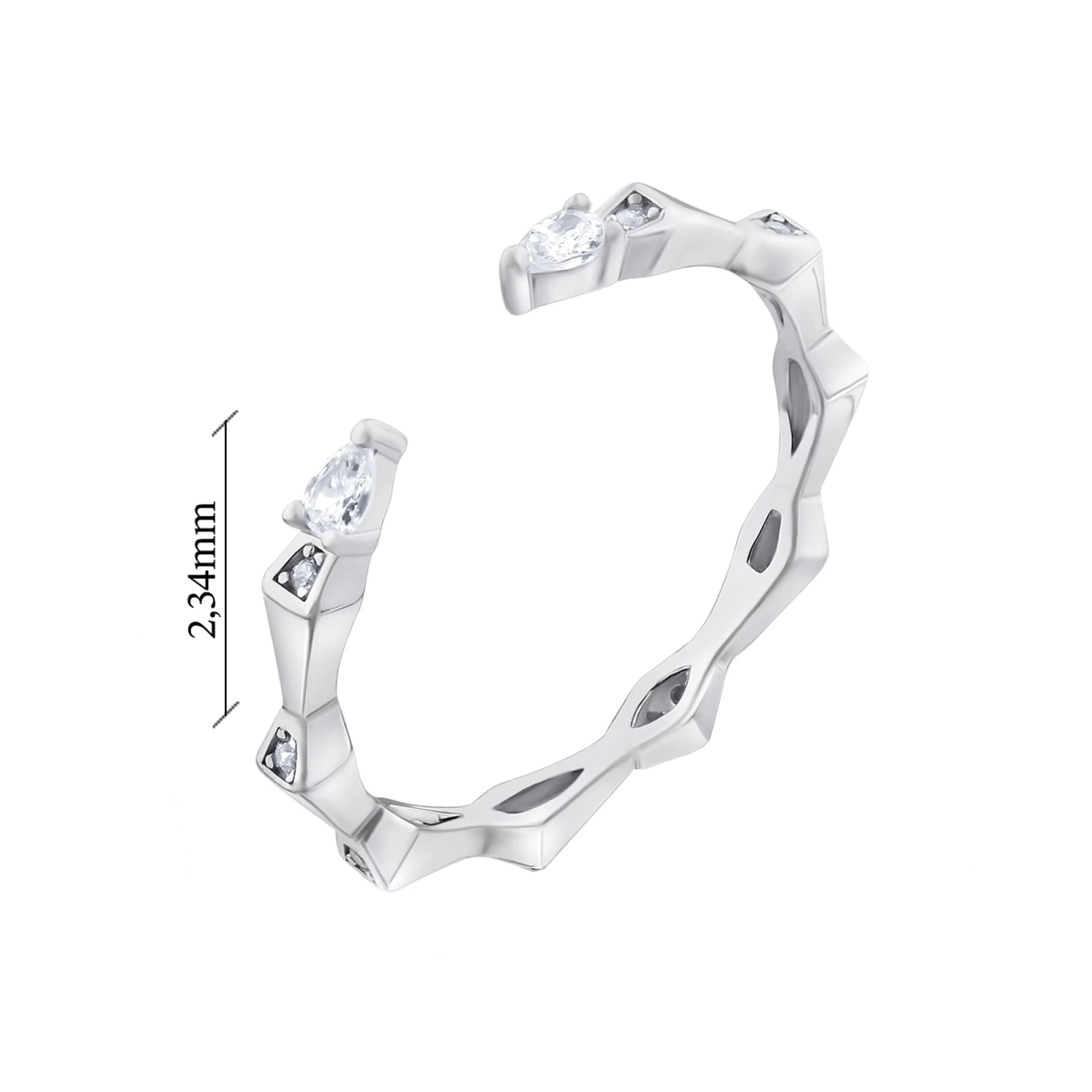Серебряное незамкнутое кольцо с фианитами - 1572324 – изображение 2