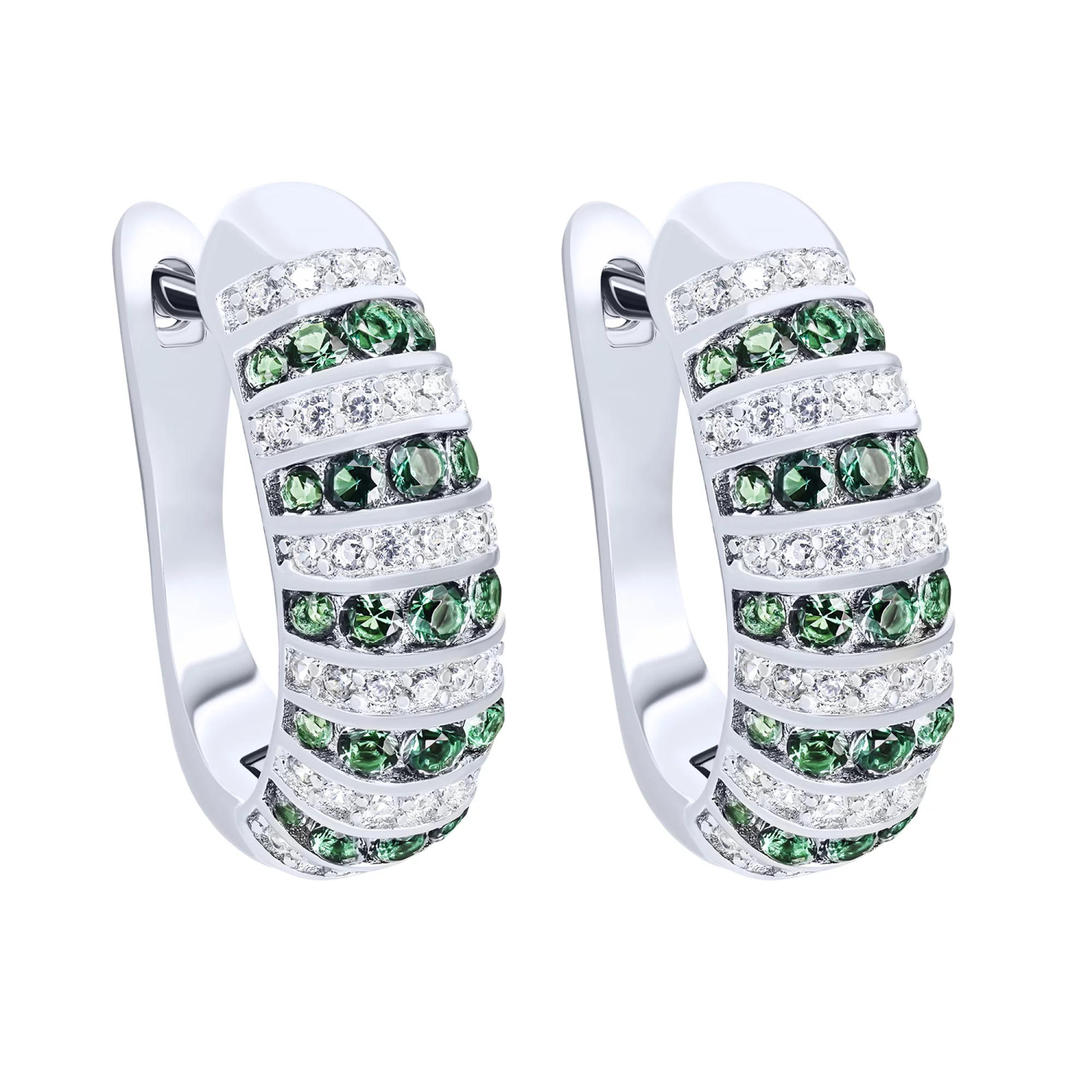 Сережки срібні з білими та зеленими фіанітами - 1611995 – зображення 1