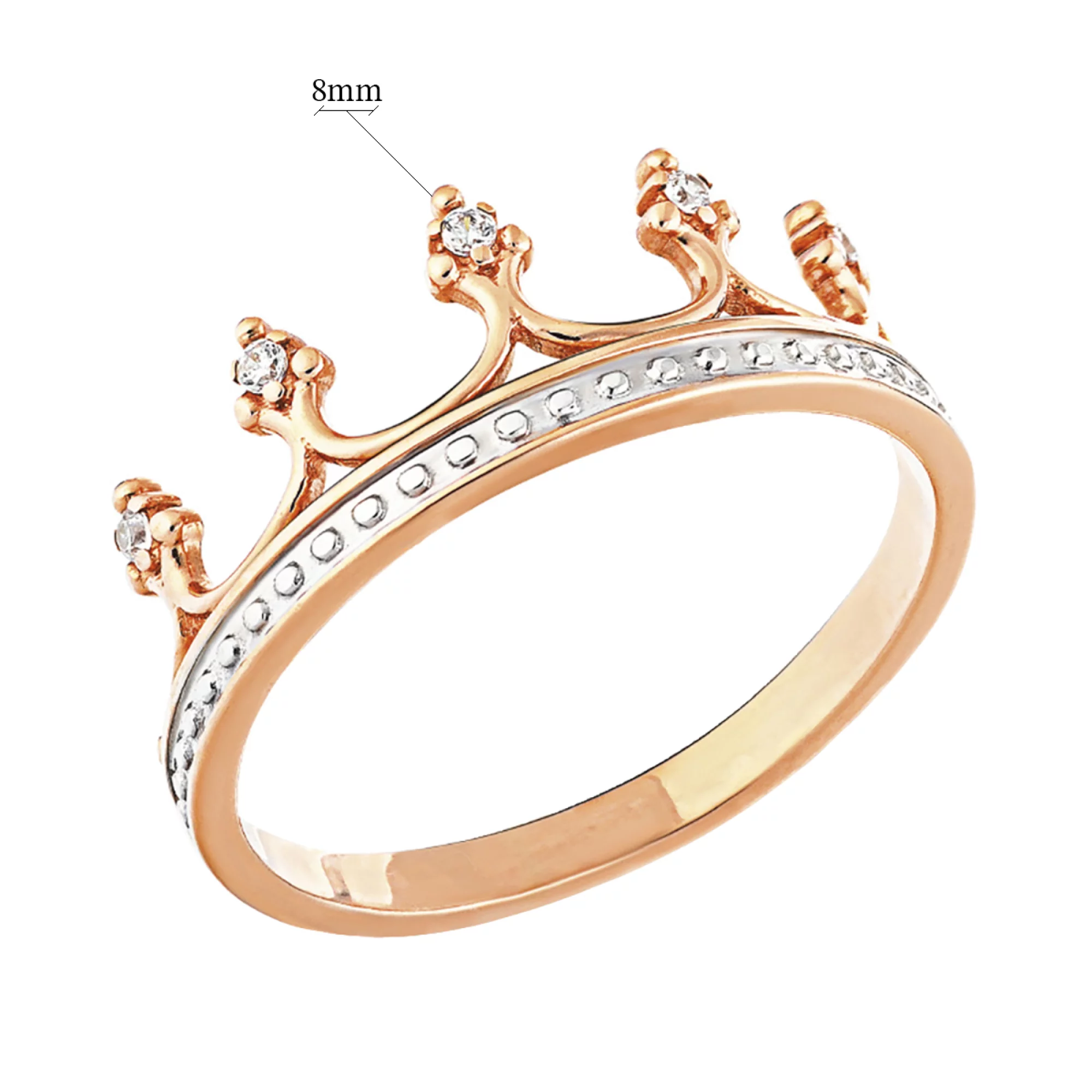 Золотое кольцо "Корона" с фианитом - 585409 – изображение 2