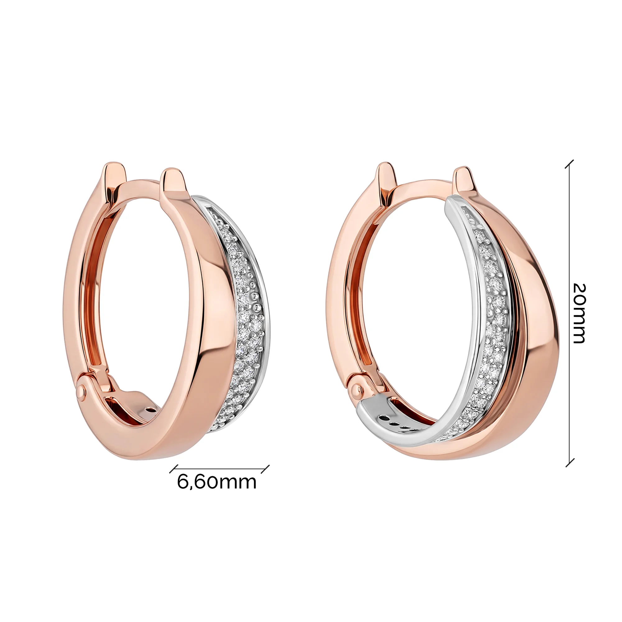 Серьги-кольца из комбинированного золота с фианитами - 2269909 - 3