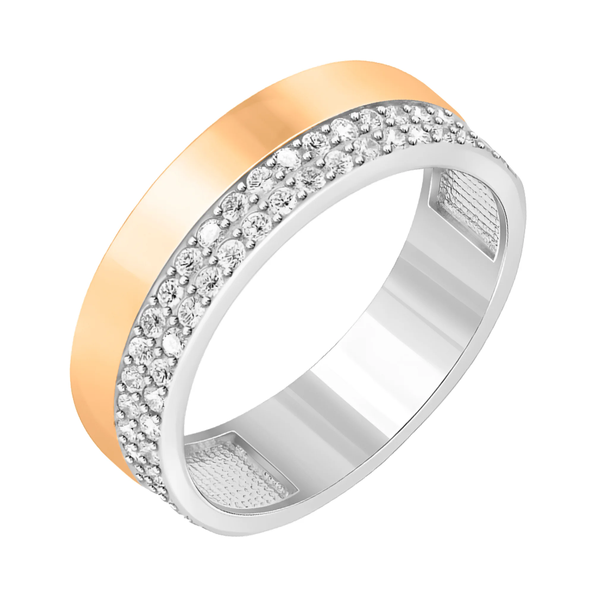 Серебряное кольцо с позолотой и фианитами - 474137 - 1