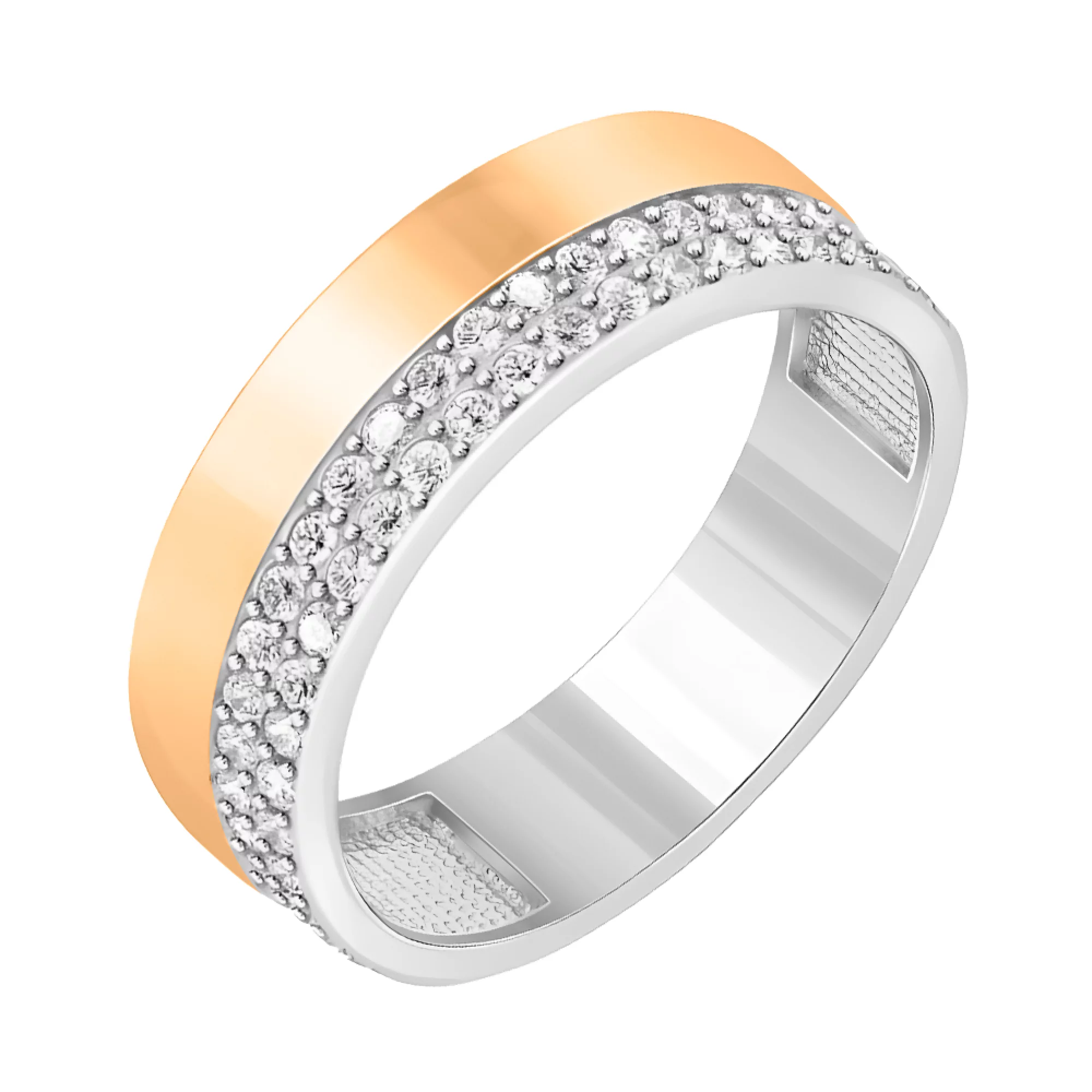 Серебряное кольцо с позолотой и фианитом - 474137 – изображение 1