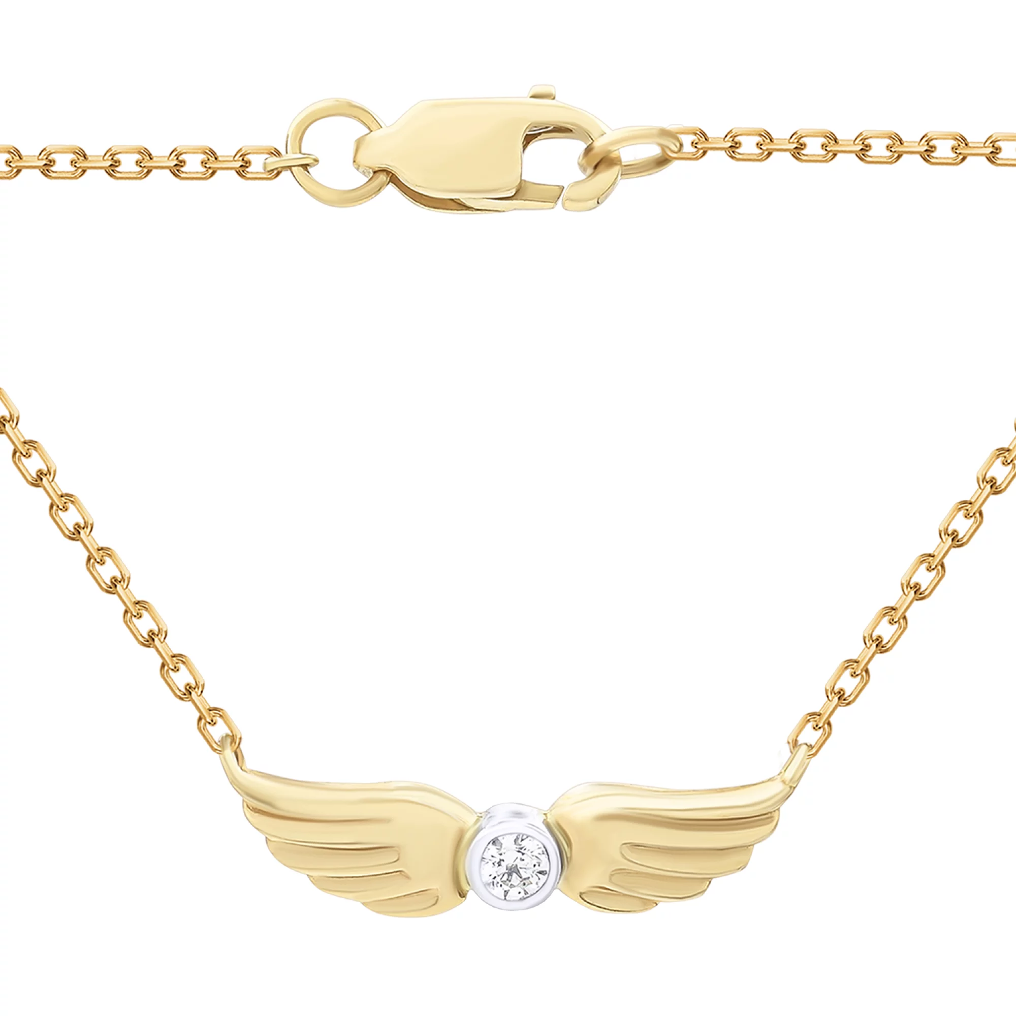 Колье золотое с фианитом Крилья плетение Якорь - 452025 – изображение 1