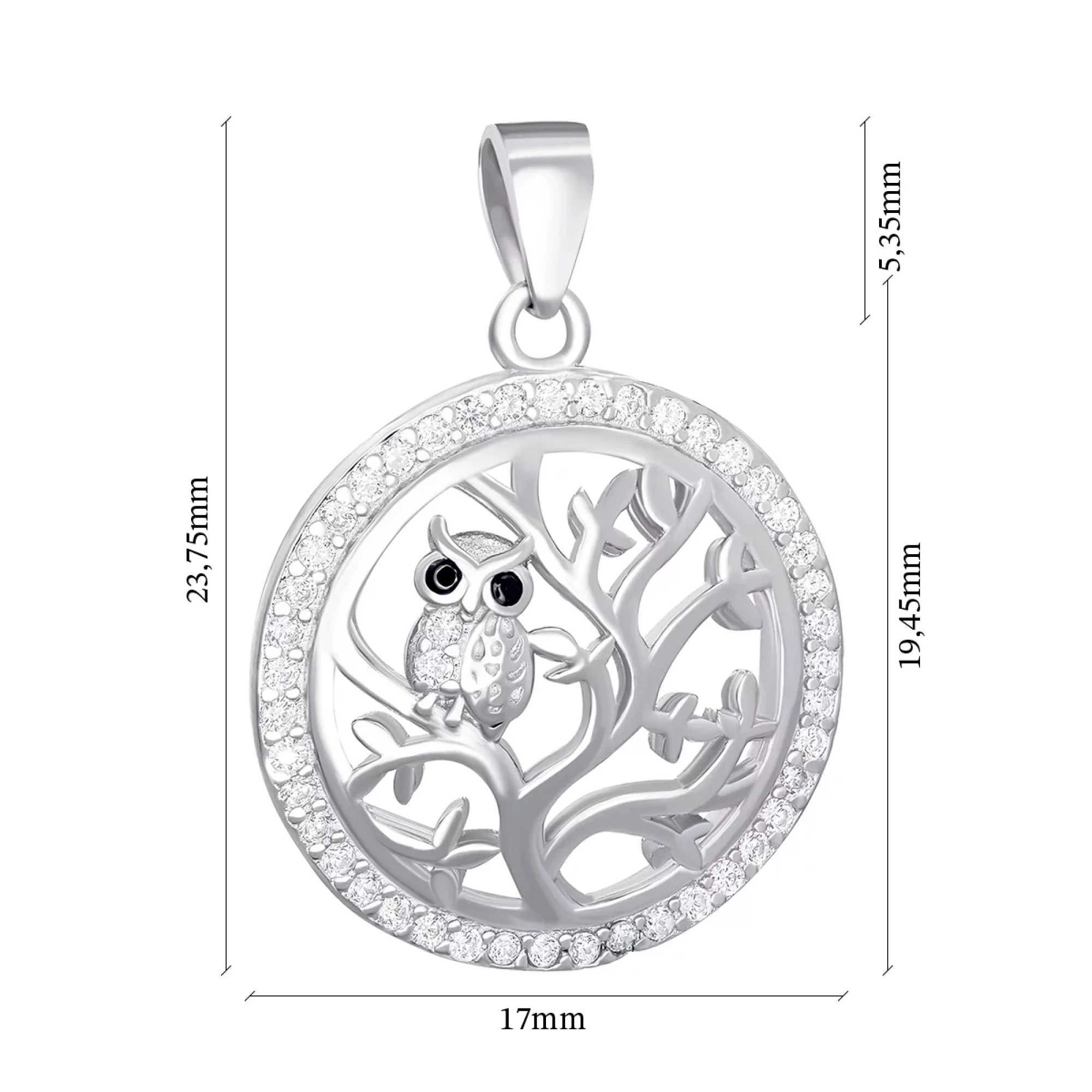 Підвіс срібний "Сова на Дереві" з доріжкою фіаніту - 1586391 – зображення 2