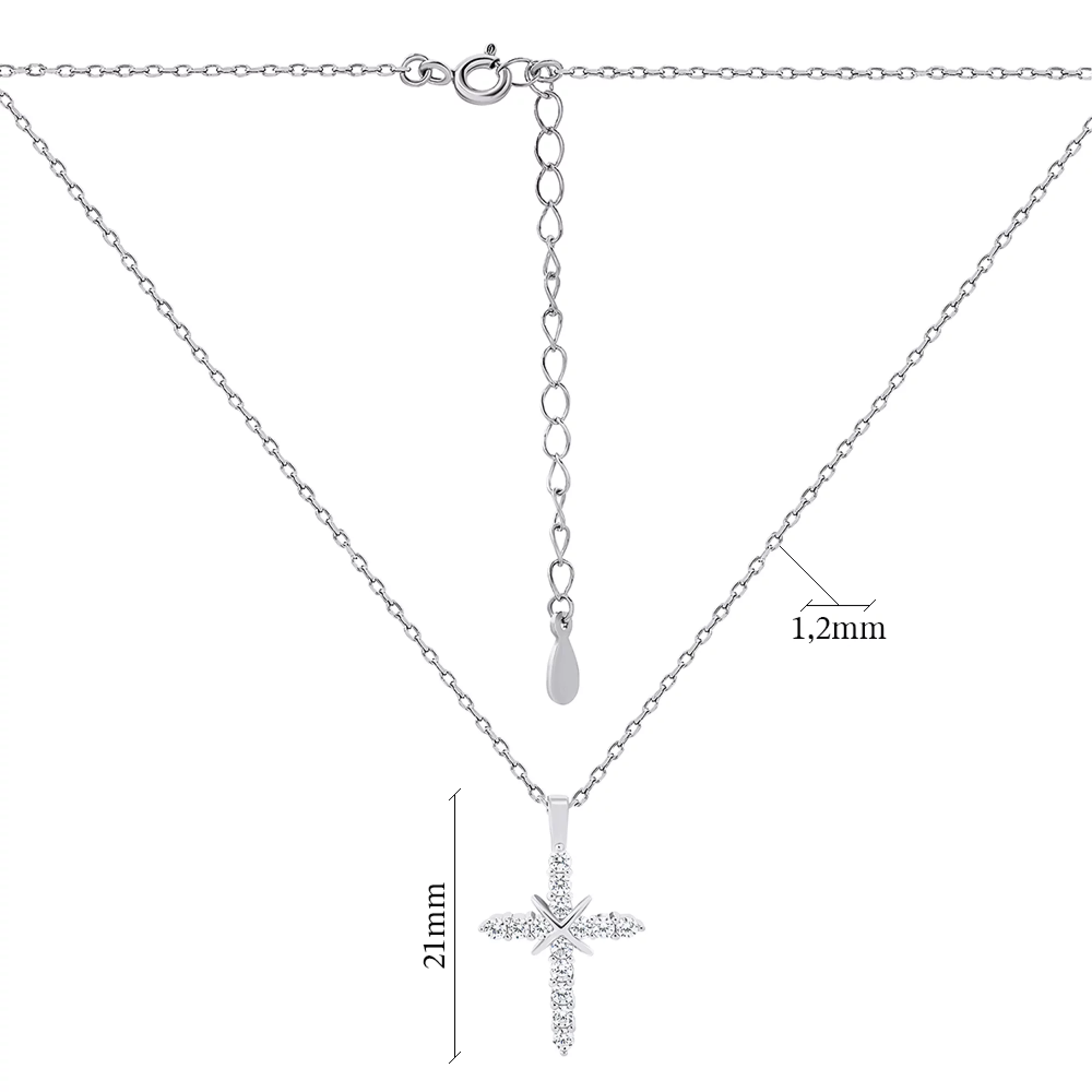 Ланцюжок із хрестиком зі срібла з фіанітами плетіння якірне - 1503773 – зображення 3