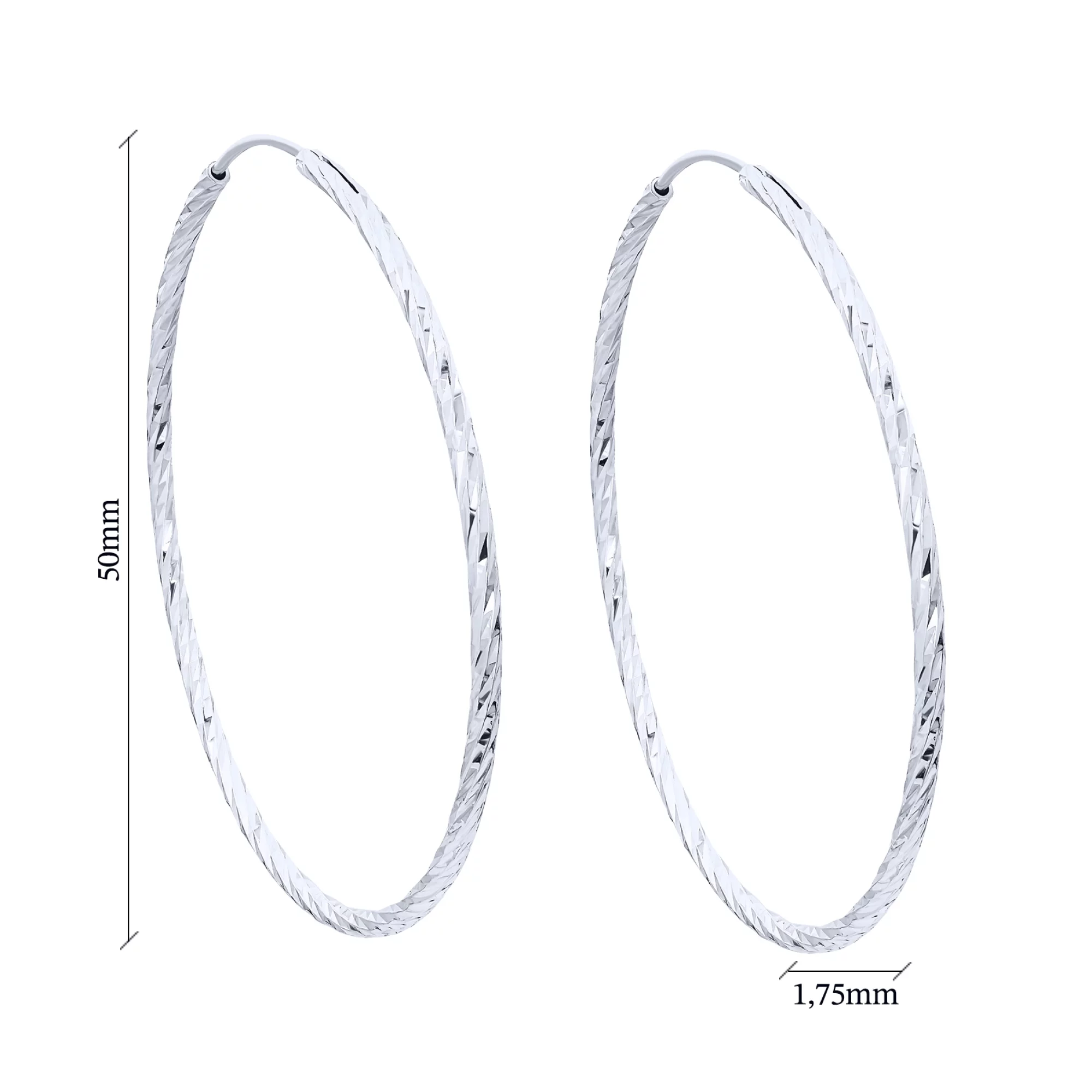 Сережки-кільця срібні з родіюванням - 1626321 – зображення 2