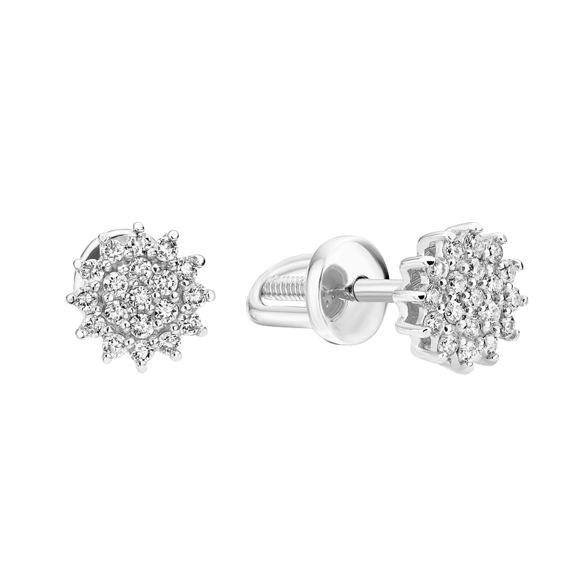 Серьги-гвоздики из белого золота с бриллиантами  - 1506228 – изображение 1
