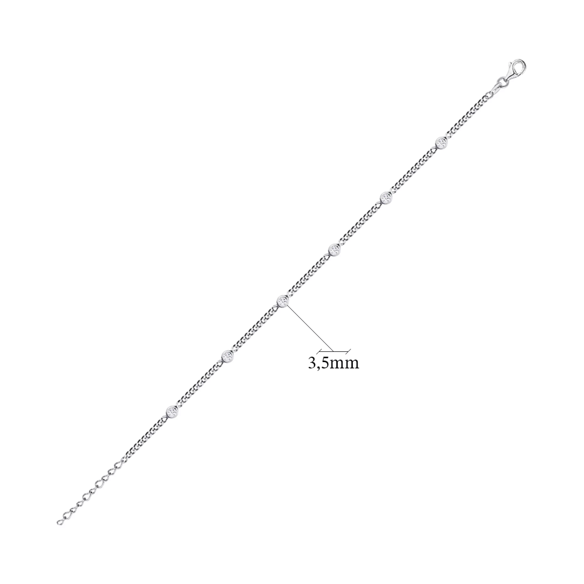 Срібний браслет з фіанітом панцирне плетіння - 1297404 – зображення 3