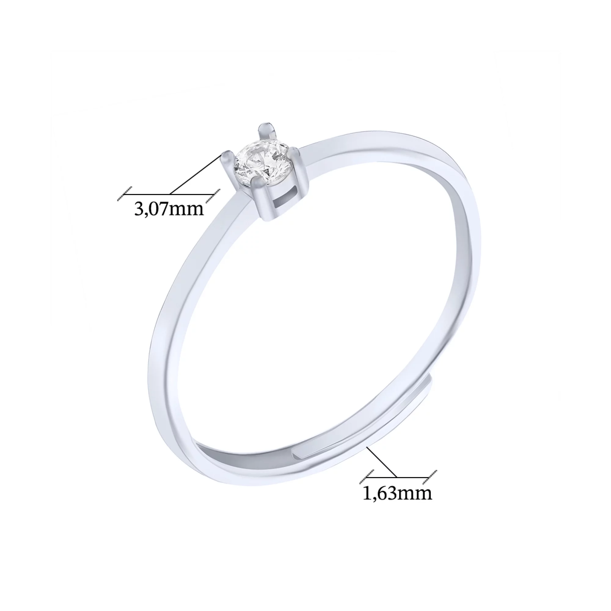 Кольцо для помолвки серебряное с фианитом - 1618168 – изображение 2