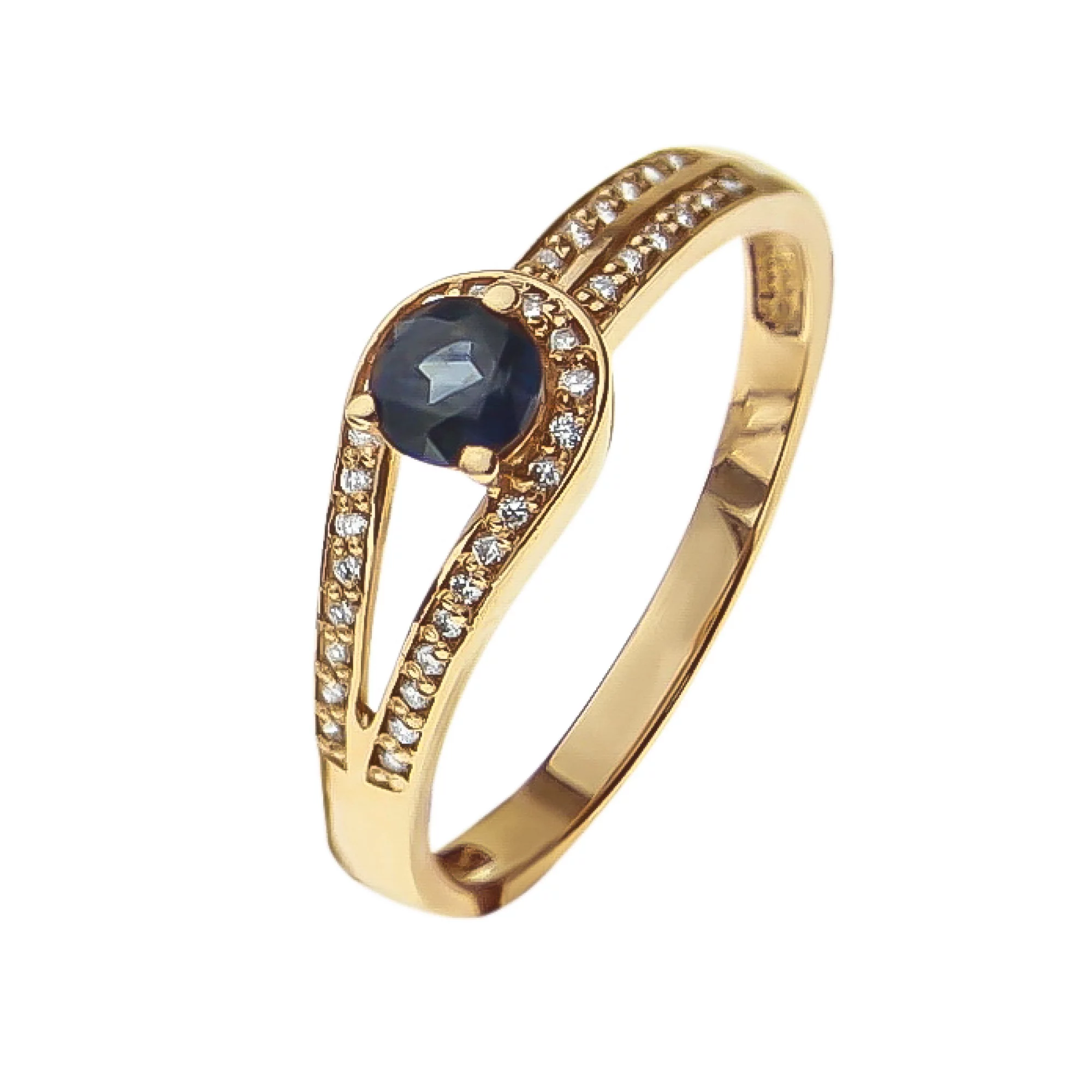 Золотое кольцо с бриллиантами и сапфиром - 474471 – изображение 1
