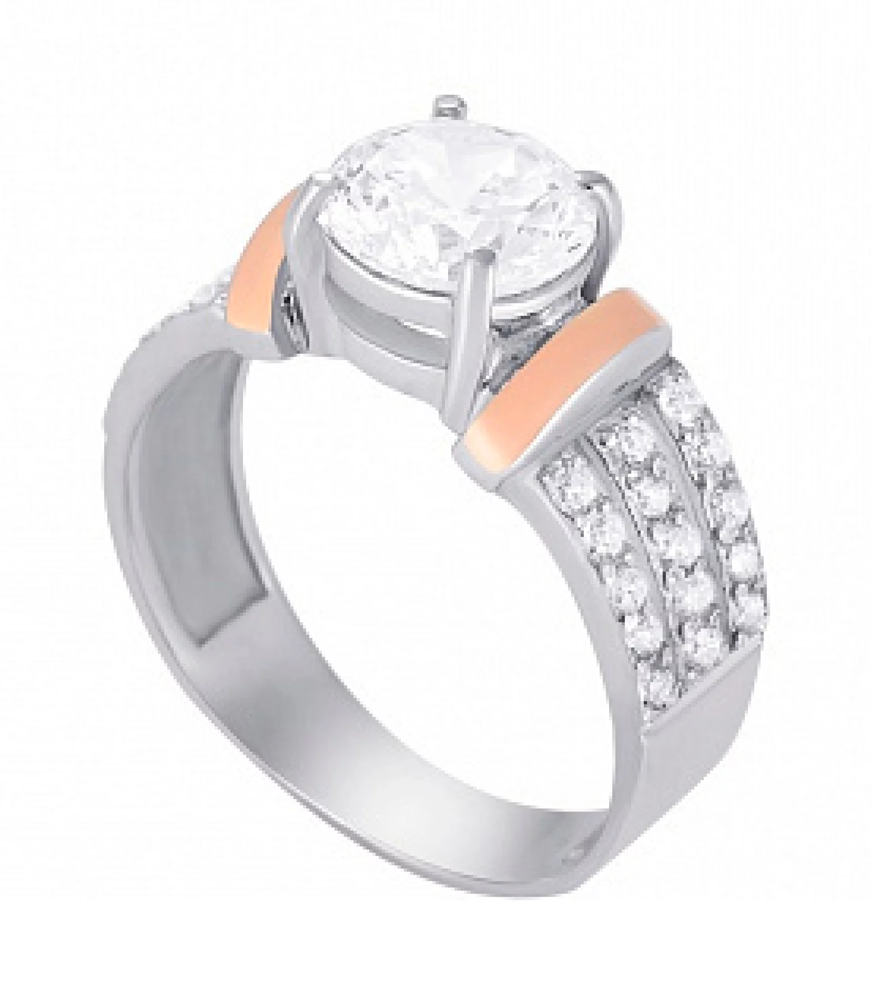 Серебряное кольцо с позолотой и фианитом - 961271 – изображение 1