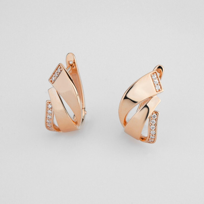 Фигурные серьги из красного золота с фианитами  - 2246749