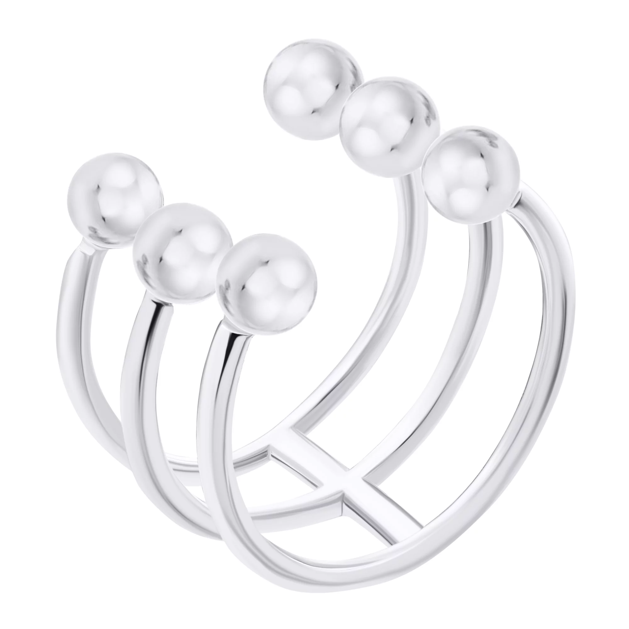 Тройное кольцо из серебра с "Шариками" - 1520402 – изображение 1