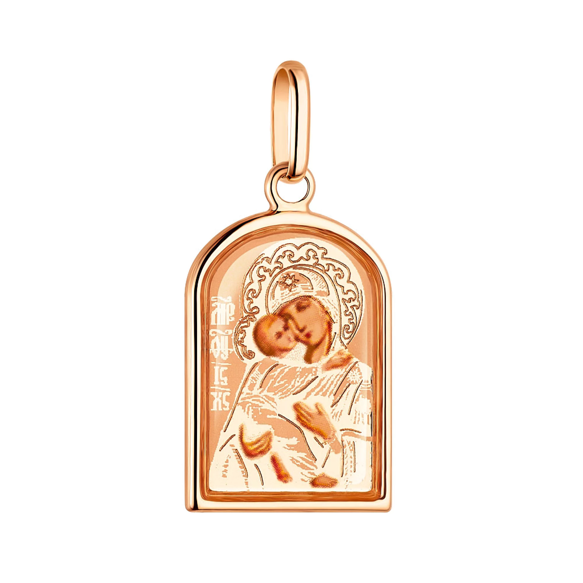 Ладанка из красного золота с эмалью Богородица Владимирская - 972377 – изображение 1
