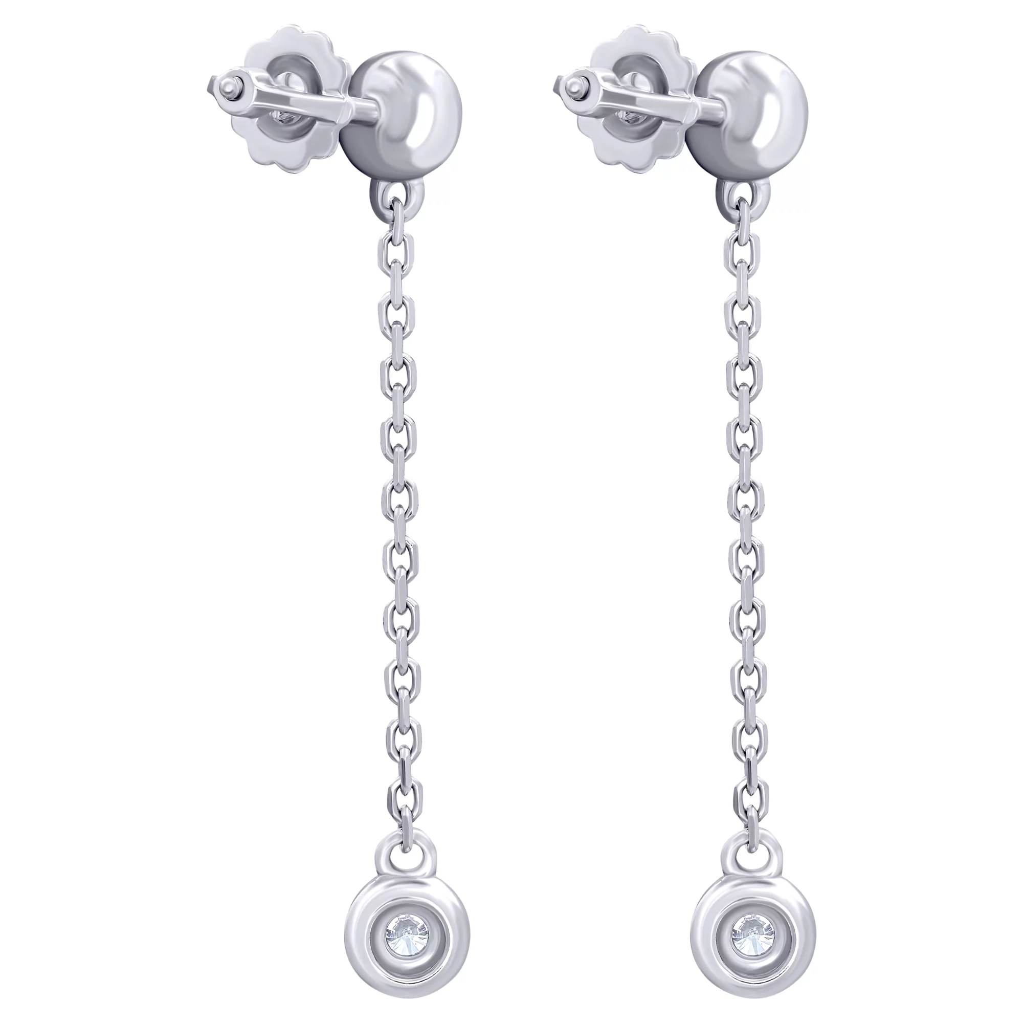 Сережки-гвоздики с подвесами и  бриллиантами - 896195 – изображение 2
