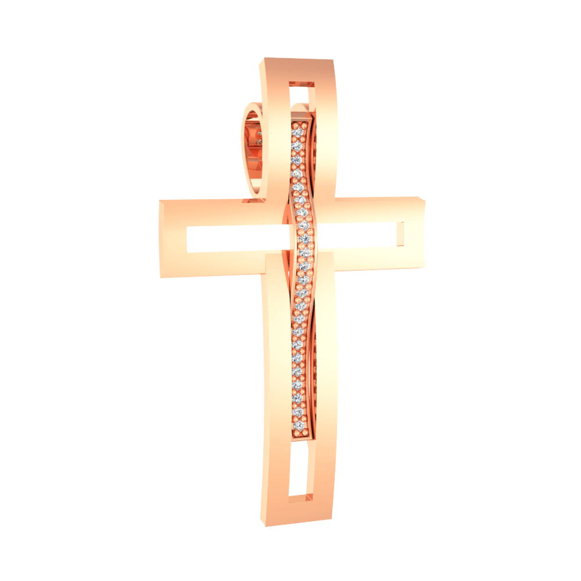 Хрестик з червоного золота з доріжкою фіанітів - 1451340 – зображення 1