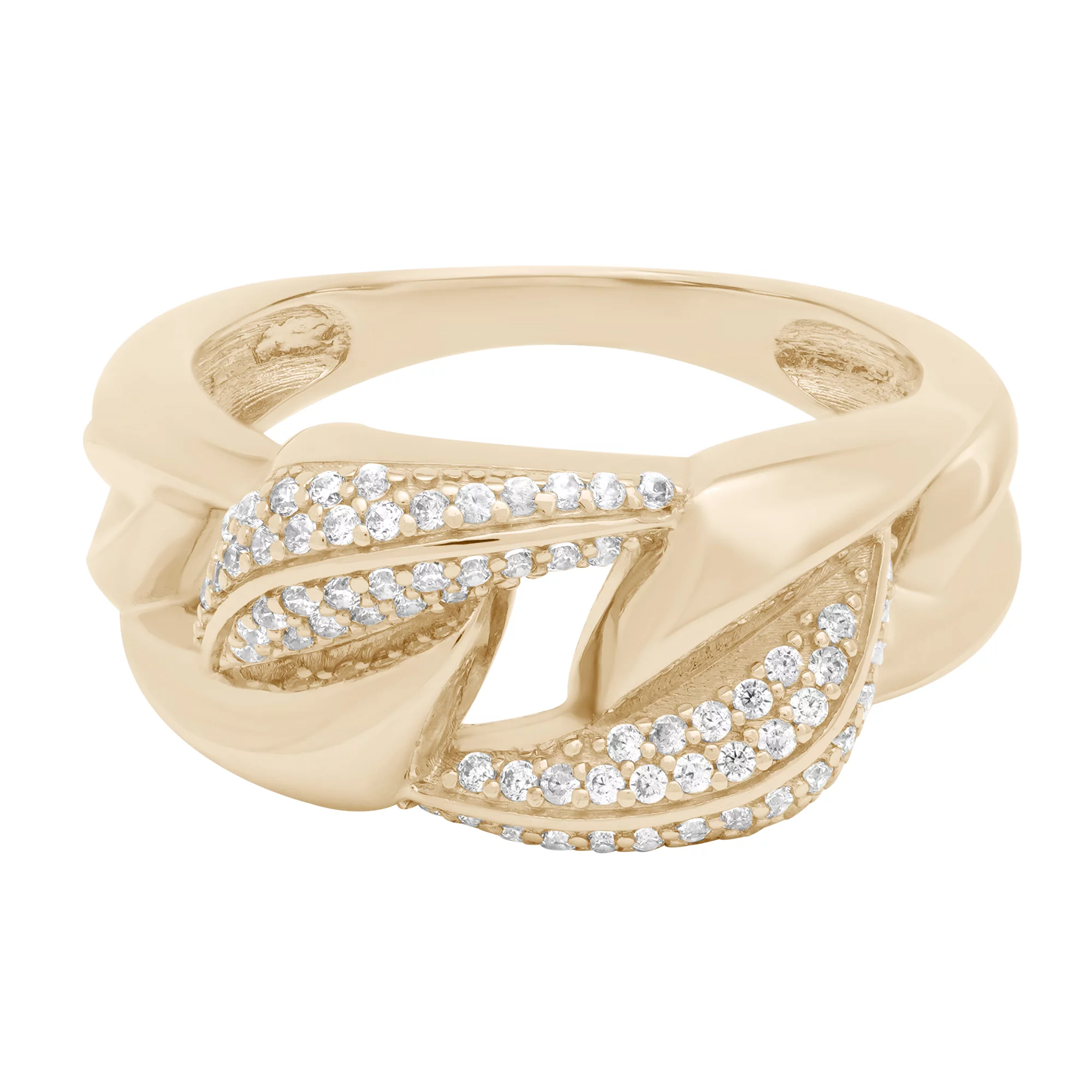 Широкое кольцо "Звенья" с фианитами из красного золота - 1658243 – изображение 5
