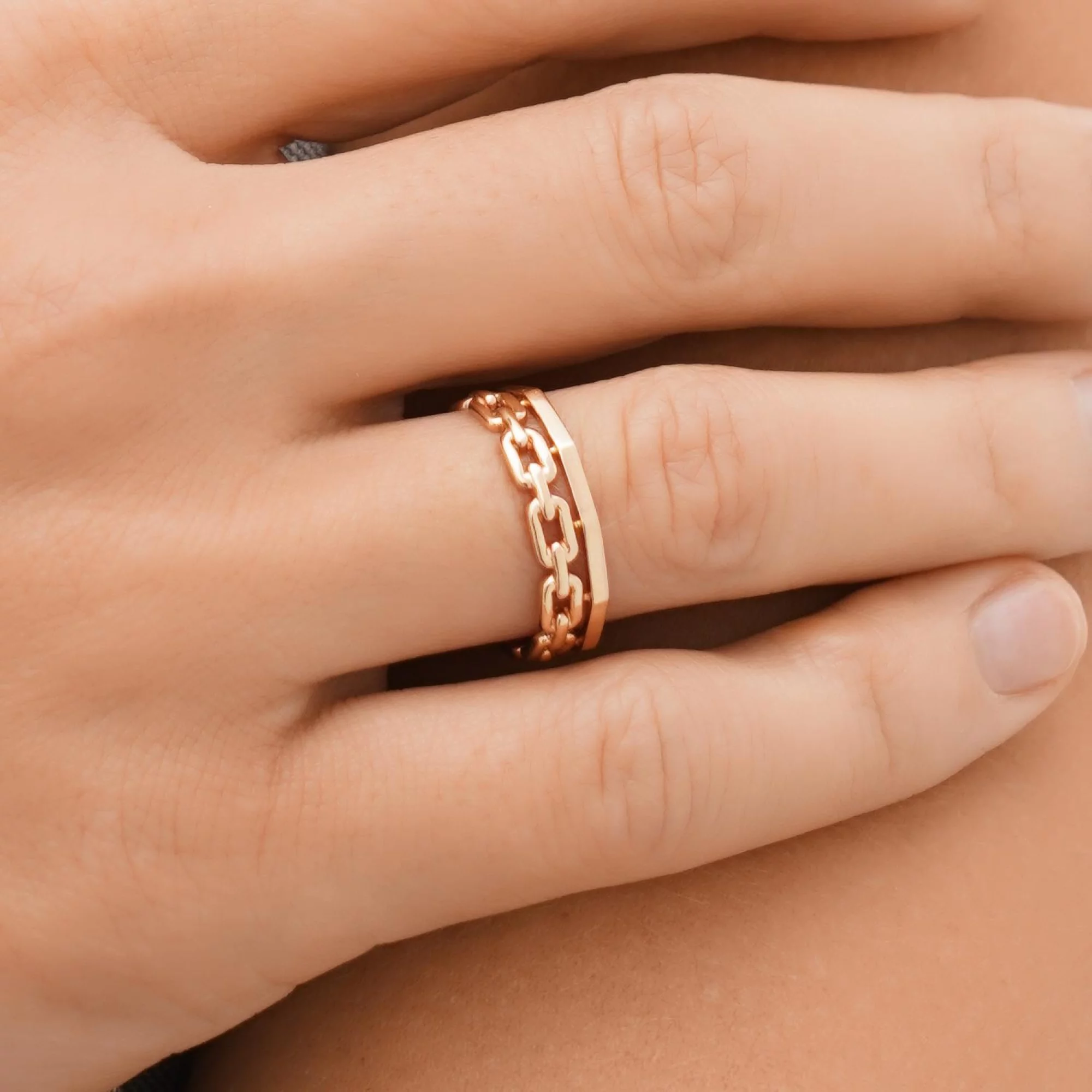 Двойное кольцо "Звенья" из красного золота - 1611775 – изображение 2