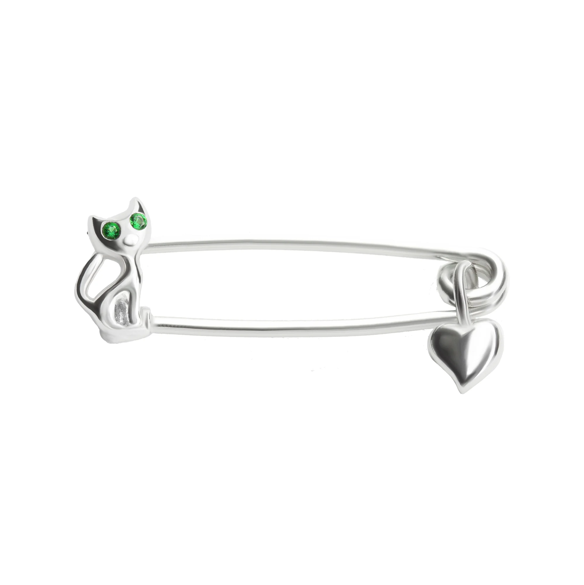 Серебряная булавка Кошечка и Сердечко с фианитом - 430967 - 1