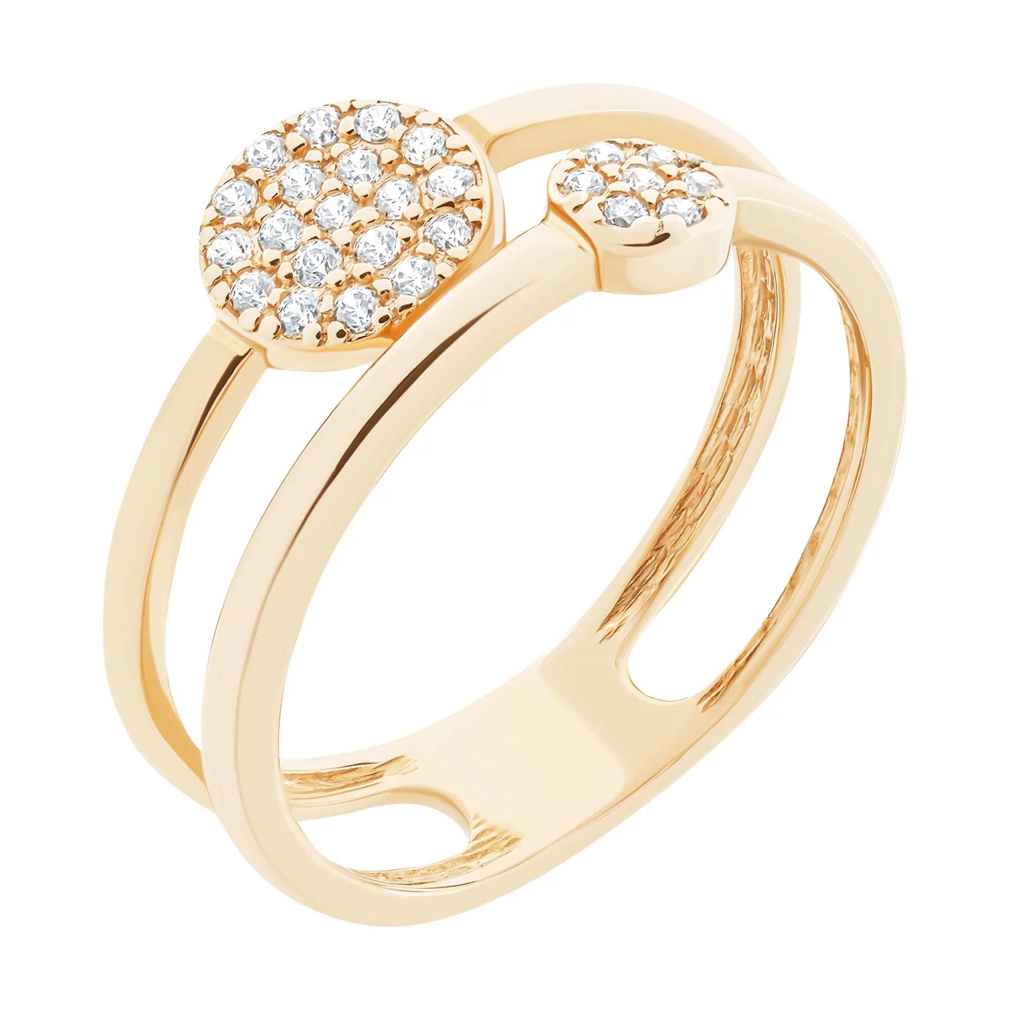 Двойное кольцо из красного золота с фианитами - 1511224 – изображение 1
