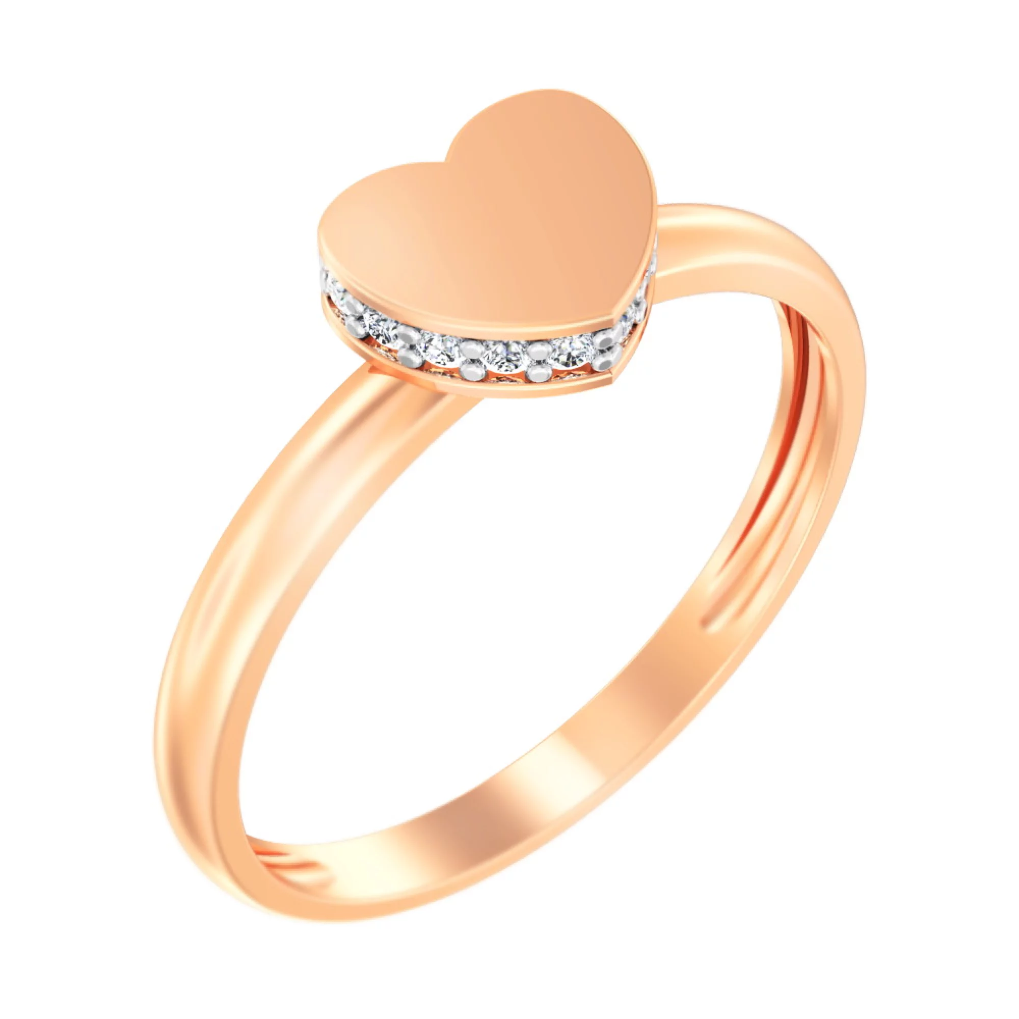 Кольцо из красного золота с фианитом Сердце - 967341 – изображение 1