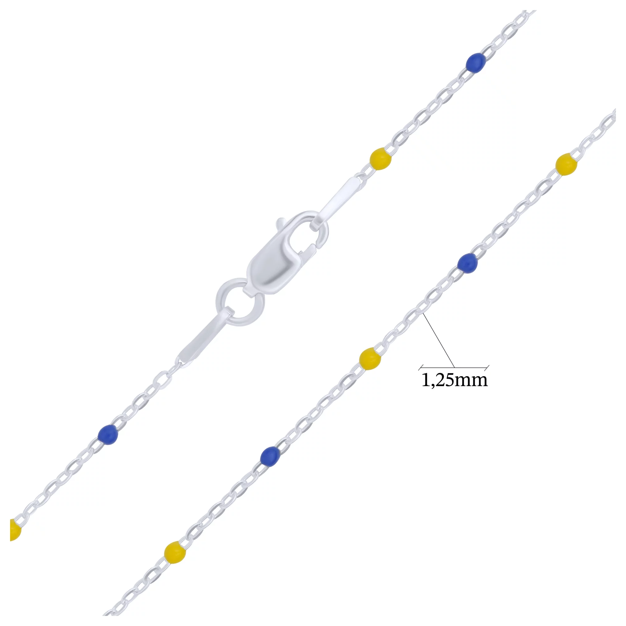 Срібний ланцюжок із синьою та жовтою емаллю плетіння якірне - 1682651 – зображення 2