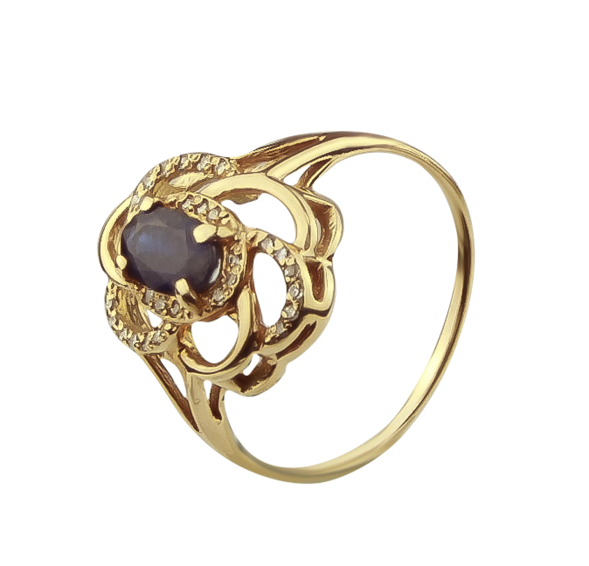 Золотое кольцо с сапфиром и бриллиантами - 569076 – изображение 1
