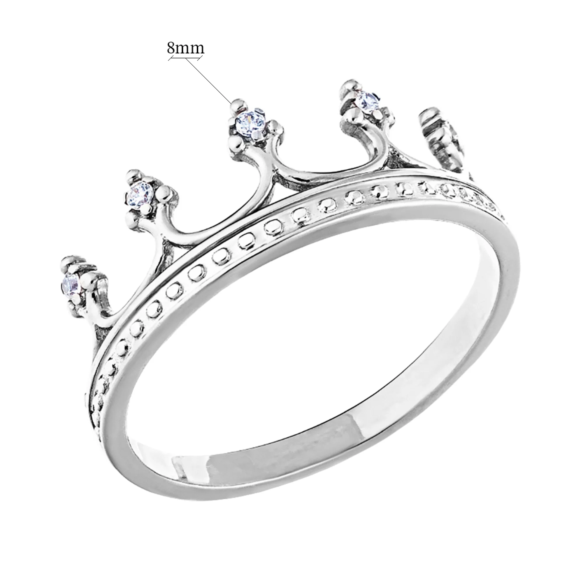 Кольцо "Корона" с фианитами в белом золоте - 585410 - 2