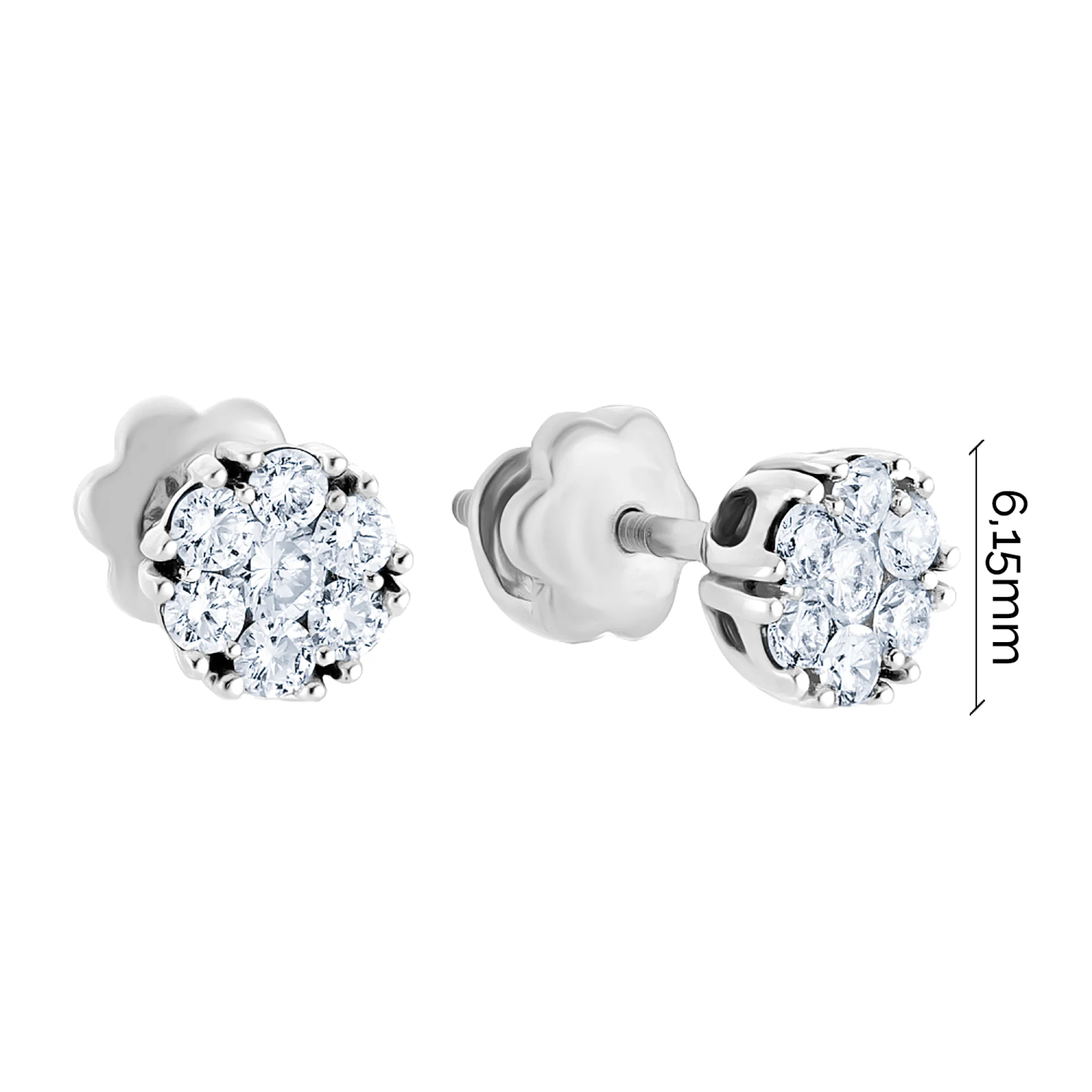 Сережки-пусети з білого золота з діамантами - 1707227 - 4