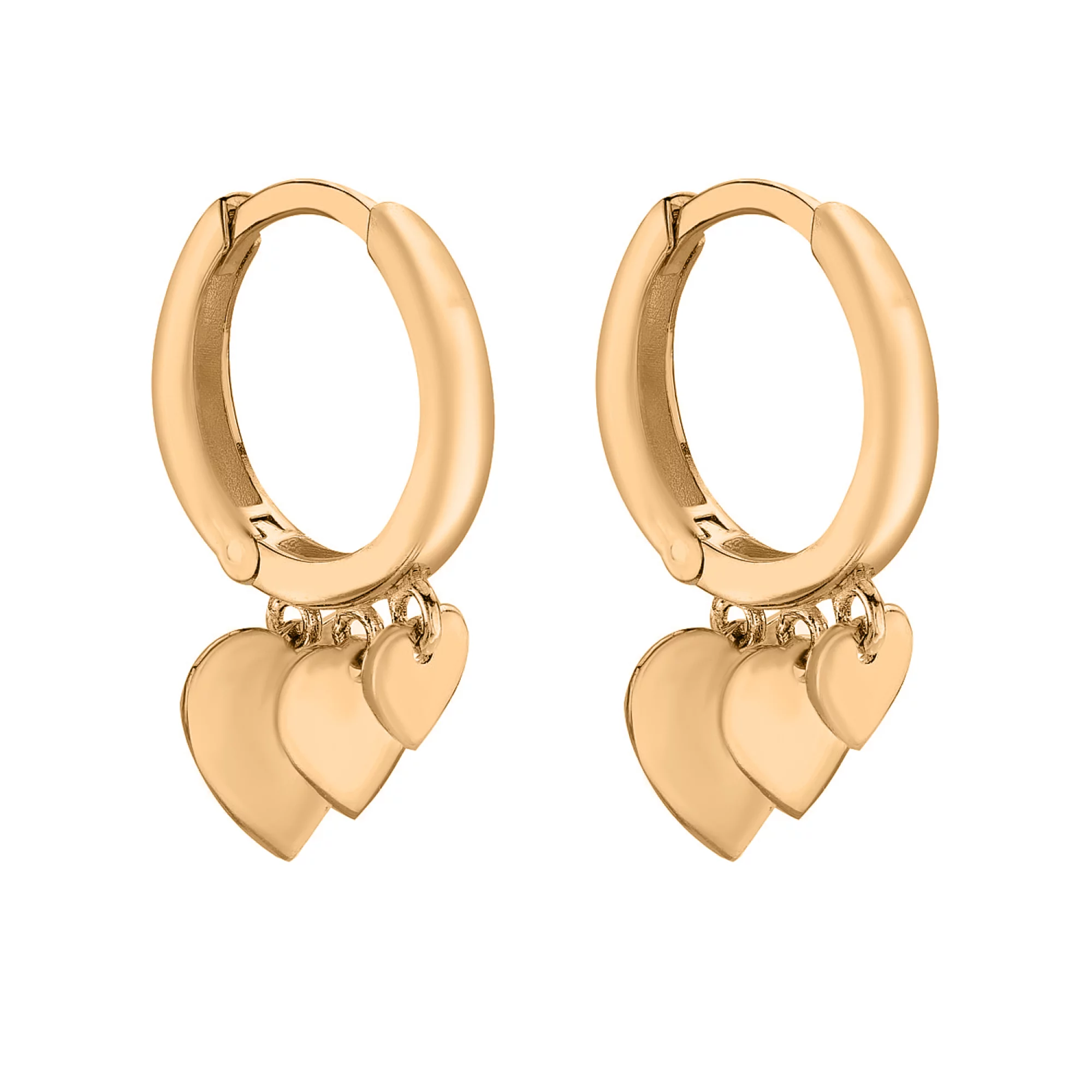 Золотые серьги-кольца с подвесными сердечками - 1619106 – изображение 1
