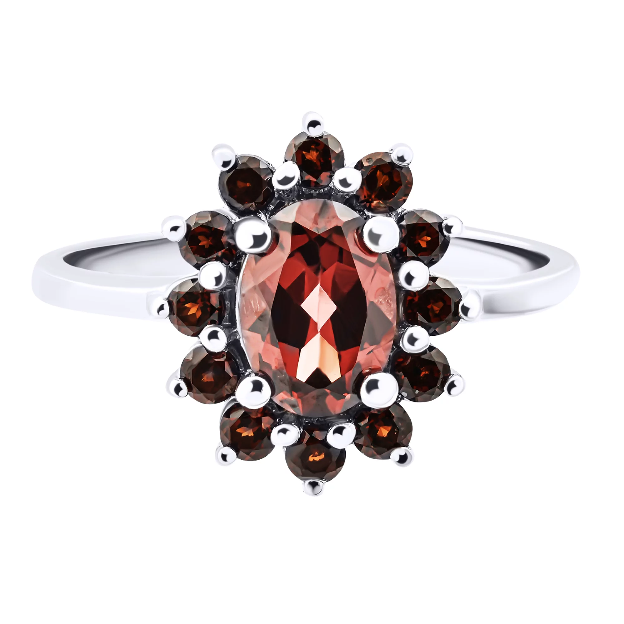 Серебряное кольцо с гранатом в форме цветка - 1524691 – изображение 2