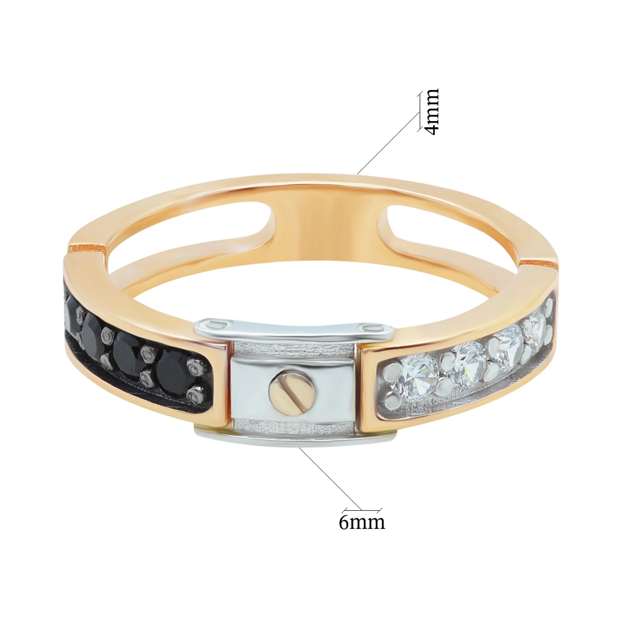 Перстень из комбинированного золота с фианитом - 1421886 – изображение 2
