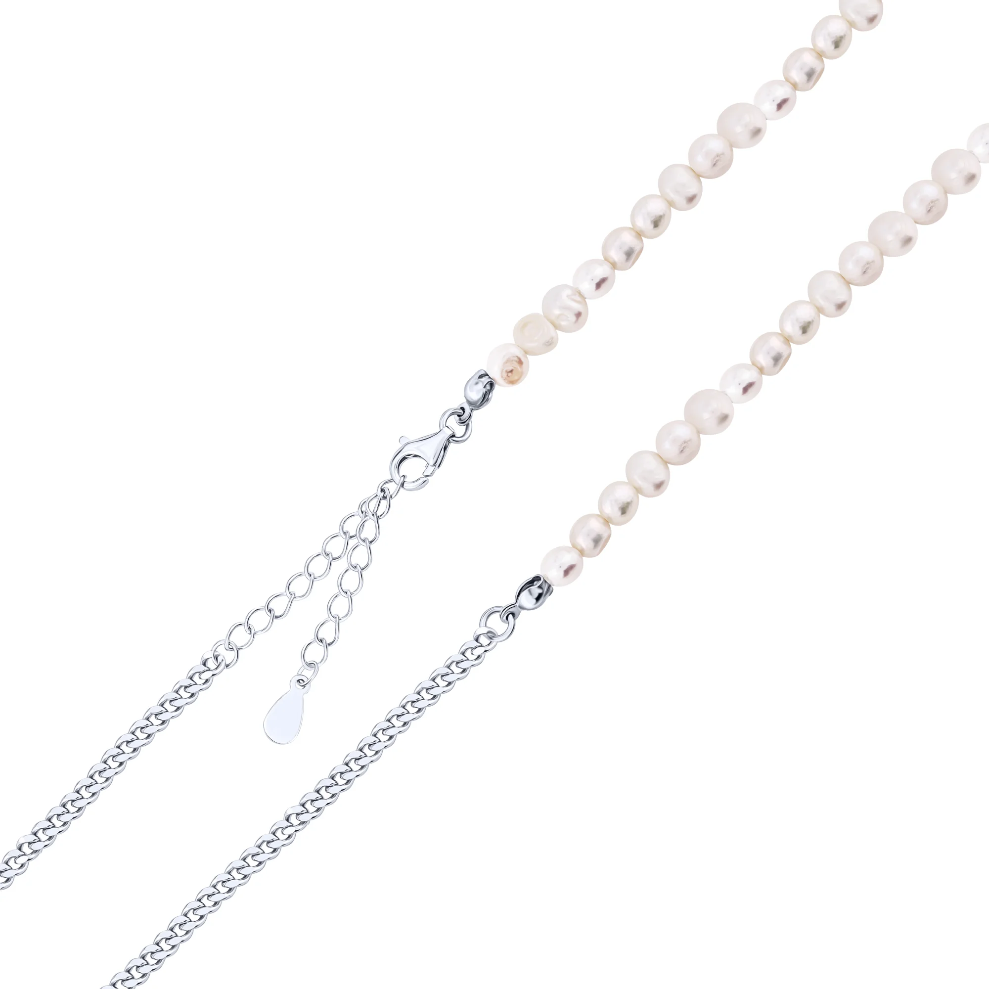 Срібне кольє у плетінні панцир з перлинами - 1960844 - 1