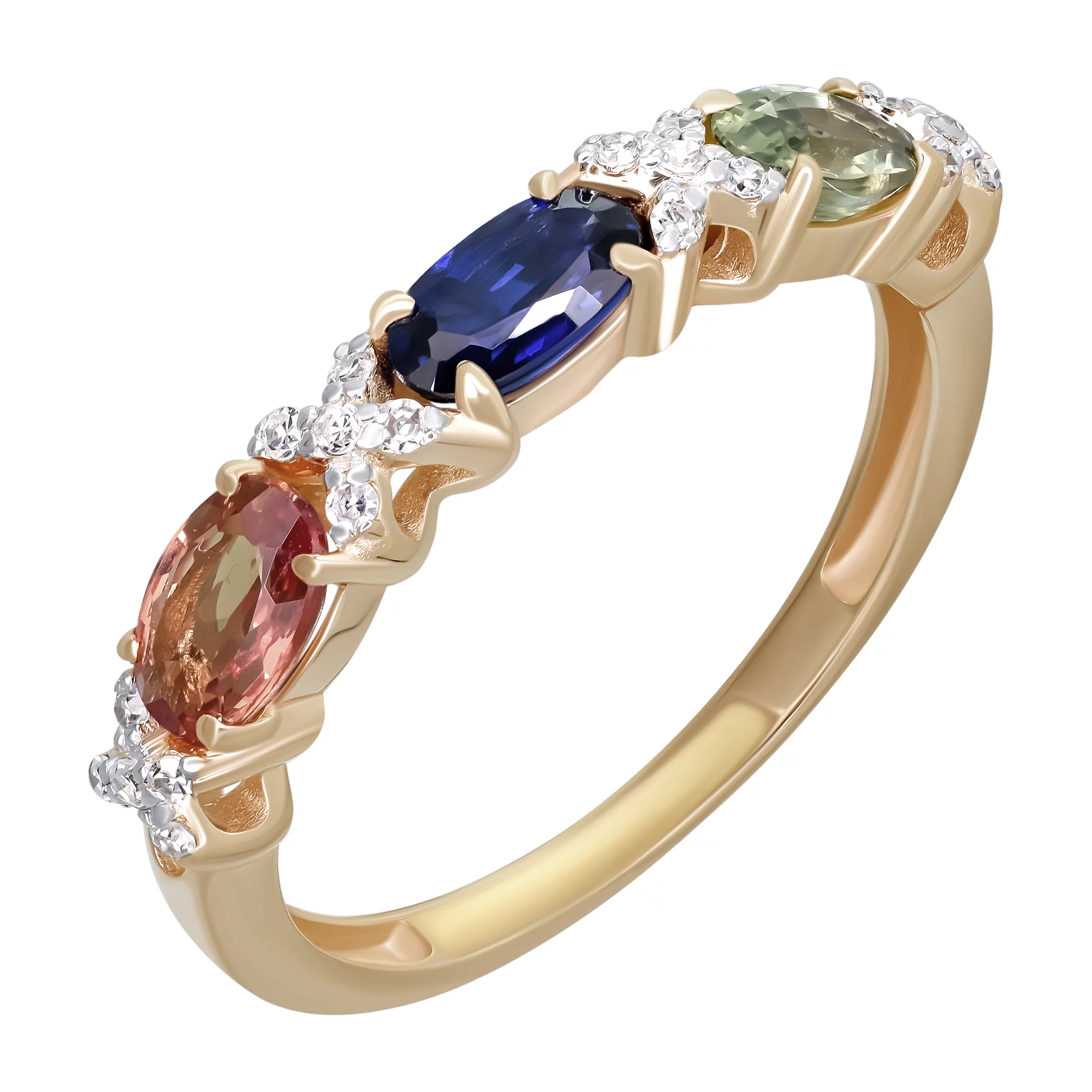 Кольцо из красного золота с бриллиантами и цветными сапфирами - 897036 – изображение 1