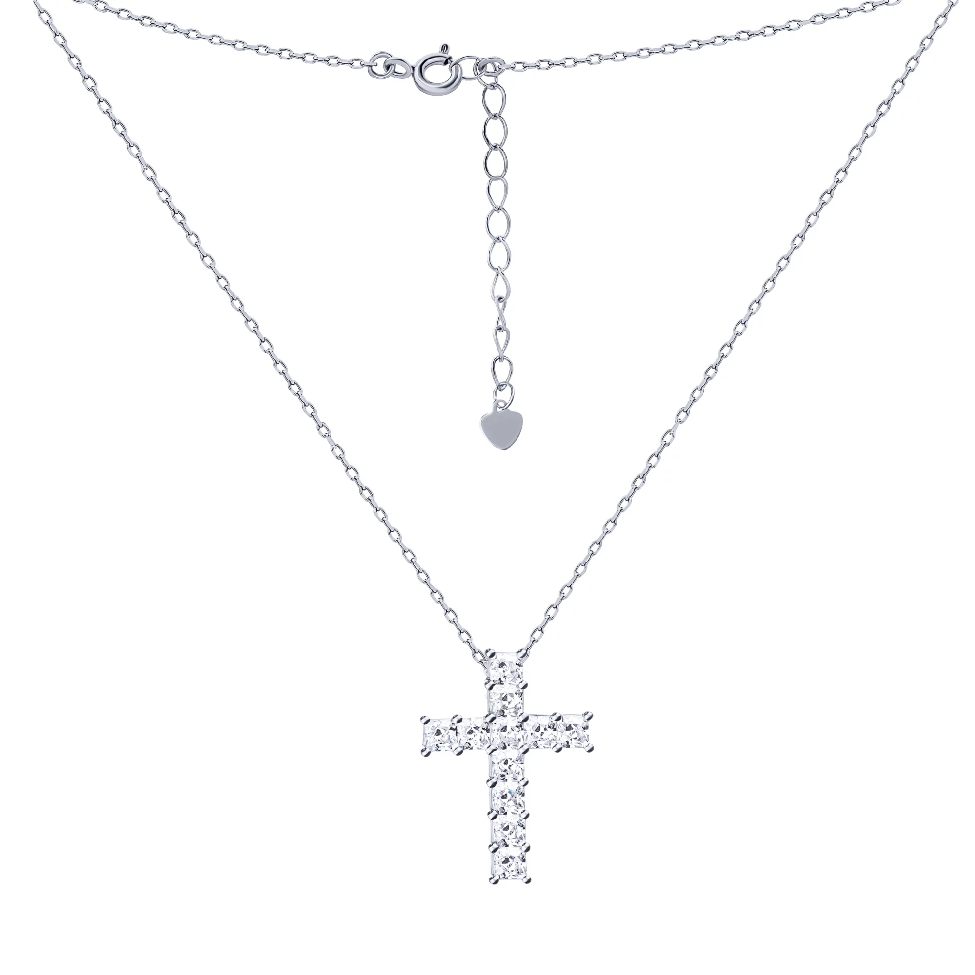Кольє якірне плетіння зі срібла з хрестиком і фіанітами - 1760521 – зображення 1