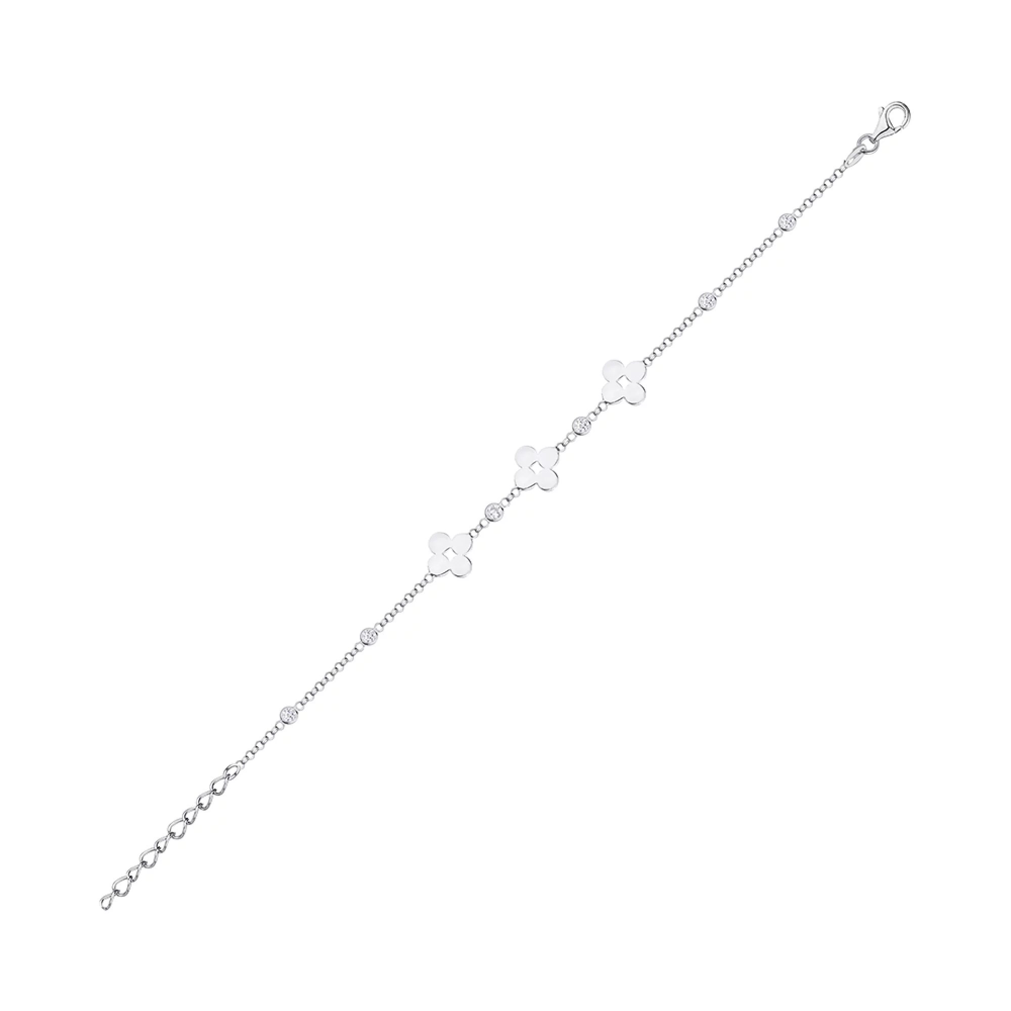 Срібний браслет "Конюшина" з фіанітом плетіння якір - 1315281 – зображення 1