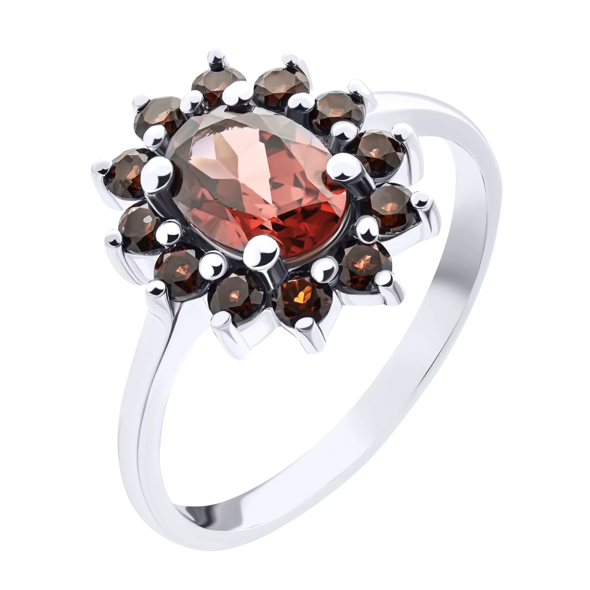 Серебряное кольцо с гранатом в форме цветка - 1524691 – изображение 1