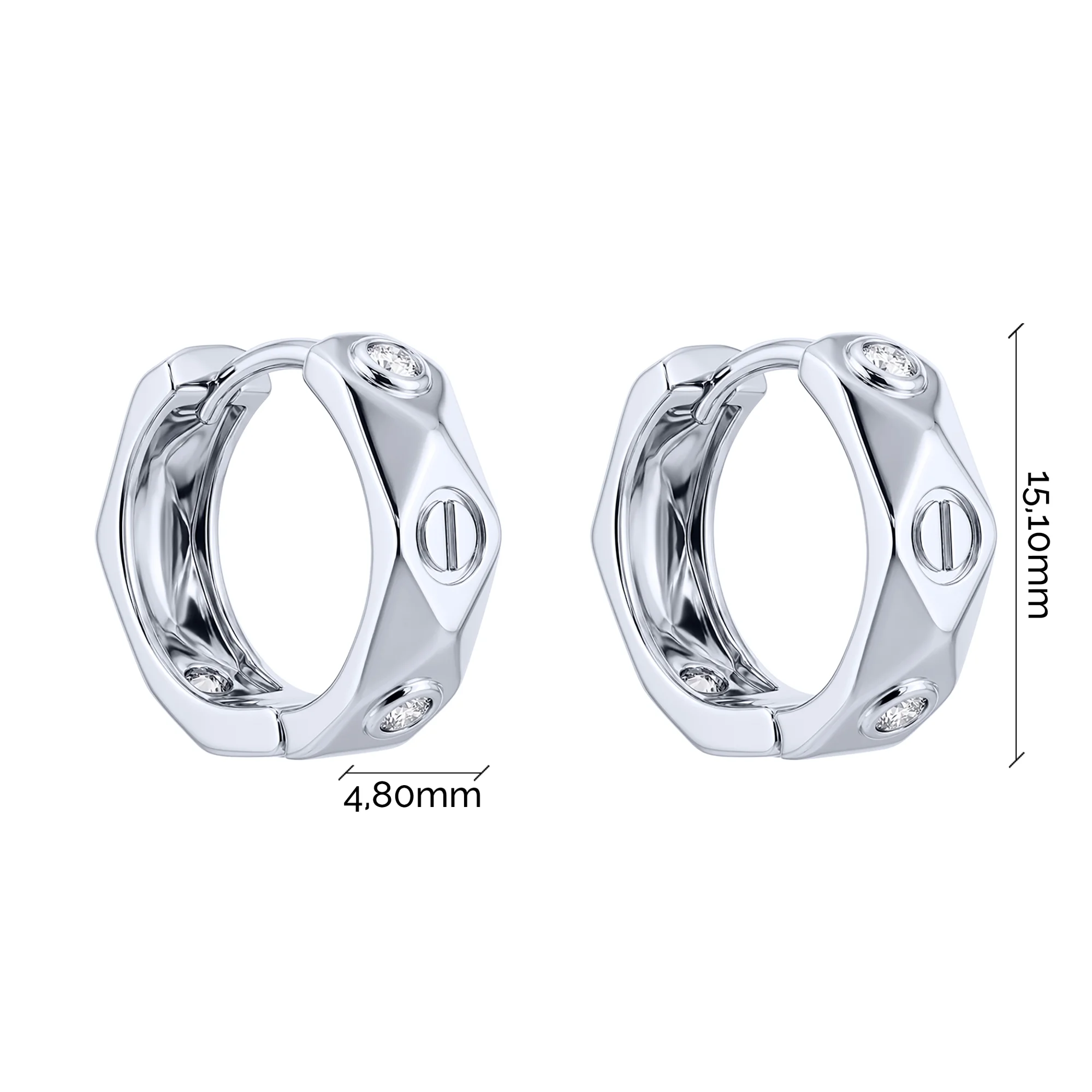 Серьги-кольца "Love" из серебра с фианитами  - 2247673 - 3