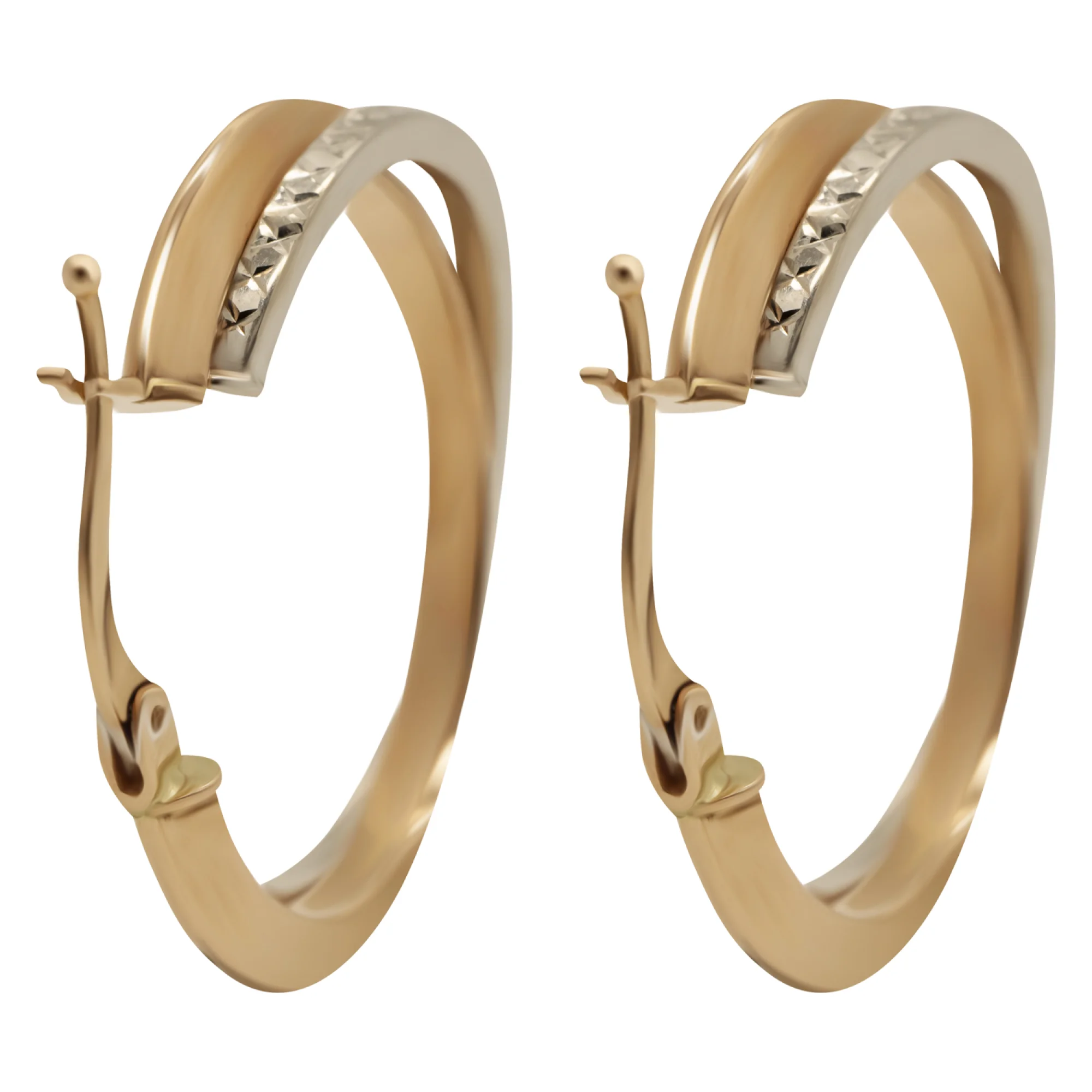 Сережки-кольца из комбинированного золота - 938223 - 2