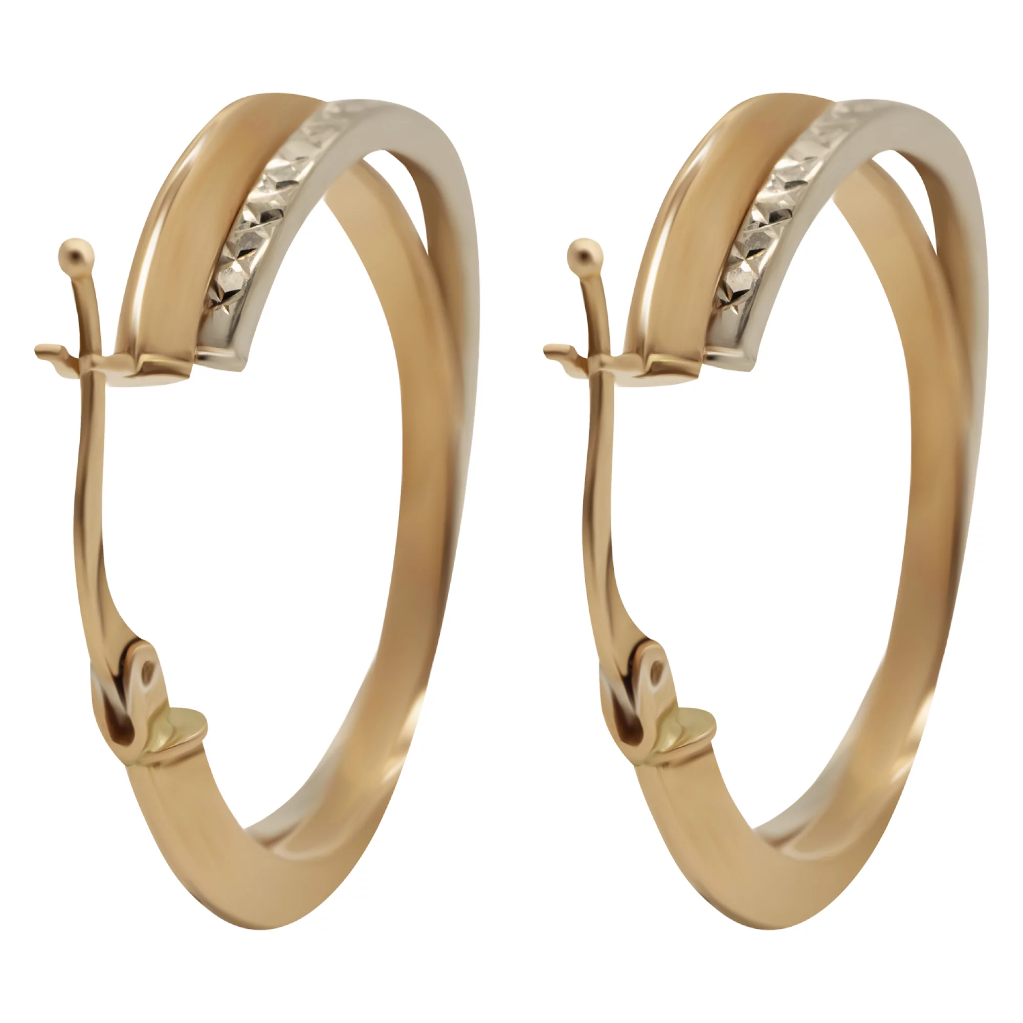 Сережки-кольца из комбинированного золота  - 938223 – изображение 2