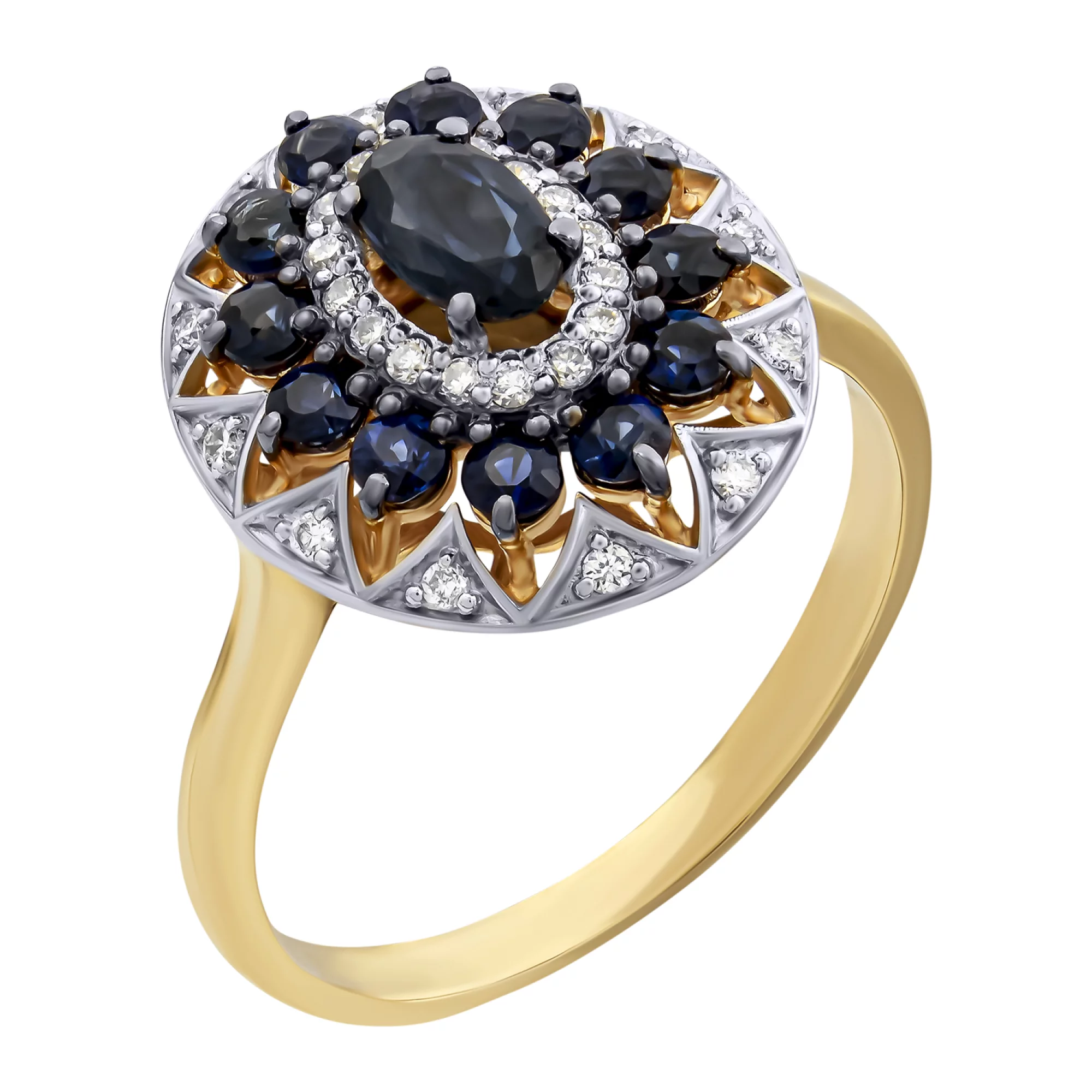 Золотое кольцо с бриллиантами и сапфирами - 1421456 – изображение 1