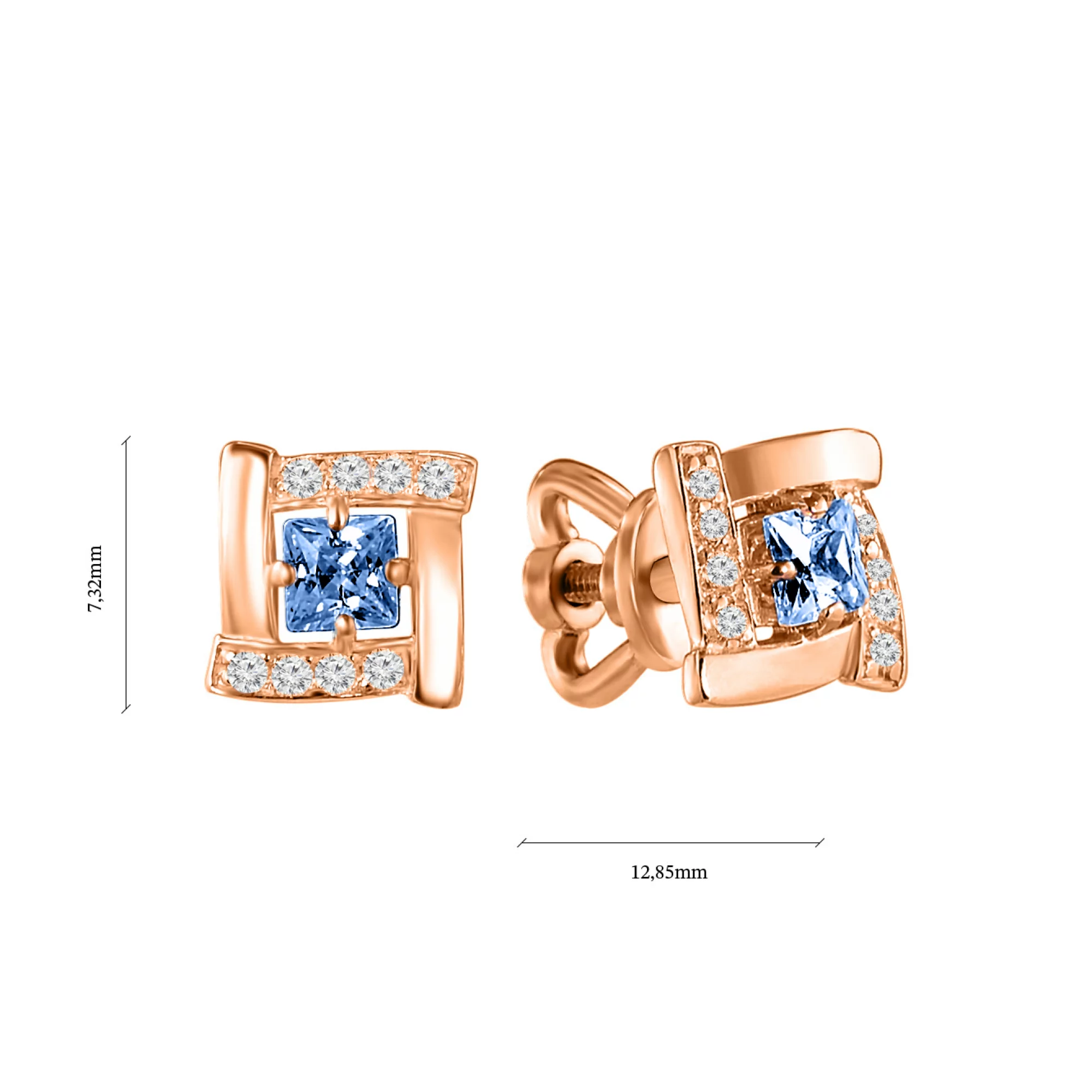 Золотые серьги-гвоздики с фианитами - 614163 – изображение 2